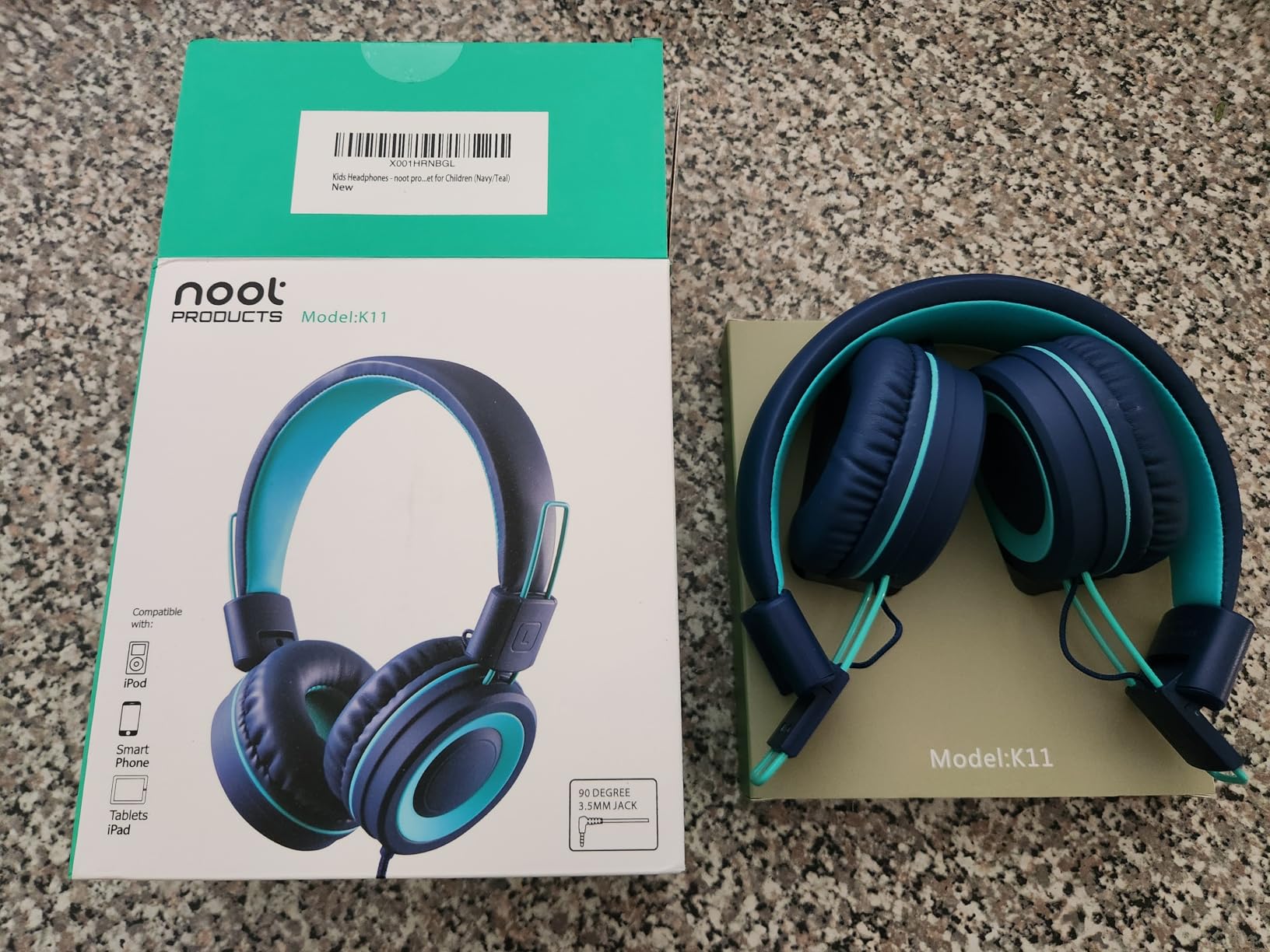 Kids Headphones - noot products K11 Foldable Stereo Tangle-Free 3.5mm Jack Wired Cord On-Ear Headset for Children/Teens/Boys/Girls/Smartphones/School/Kindle/Airplane Travel/Plane/Tablet (Navy/Teal) customer photo 1