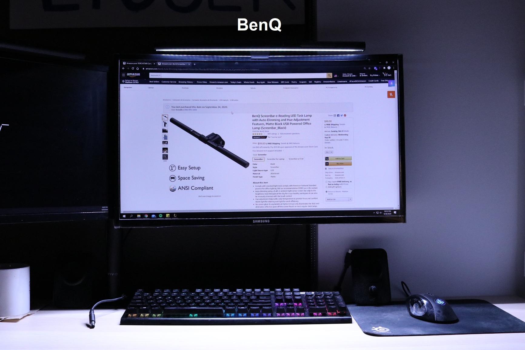 BenQ ScreenBar e-Reading LED Task Lamp with Auto-Dimming and Hue Adjustment Features, Matte Black USB Powered Office Lamp Customer Review BenQ ScreenBar e-Reading LED Task Lamp with Auto-Dimming and Hue Adjustment Features, Matte Black USB Powered Office Lamp - Customer Photo 2