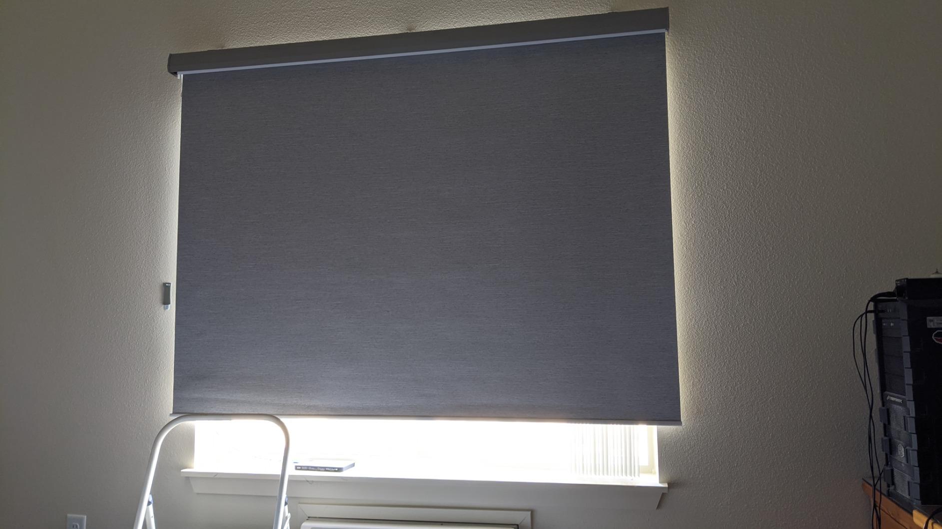 Graywind Motorized Roller Shades 100% Blackout Free Stop Window Shades Cordless Wireless Remote Control Window Roller Blinds with Valance for Smart Home and Office, Customized Size, Jacquard White - Customer Photo 1