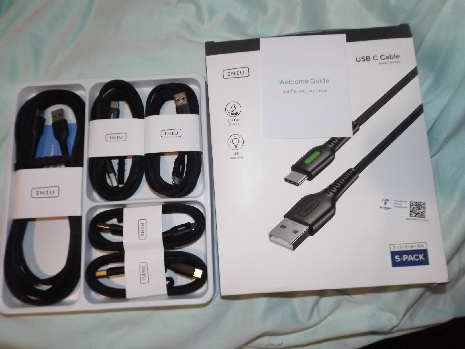 INIU USB C Cable, 5-Pack [1.6/3.3/6.6 ft] 3.1A Fast Charging Type C Cord, Nylon Braided USB A to USB-C Phone Charger Cable for iPhone 16 15 Series Samsung Galaxy S21 S20 S10 Google Pixel 7 6 etc - Customer Photo 5