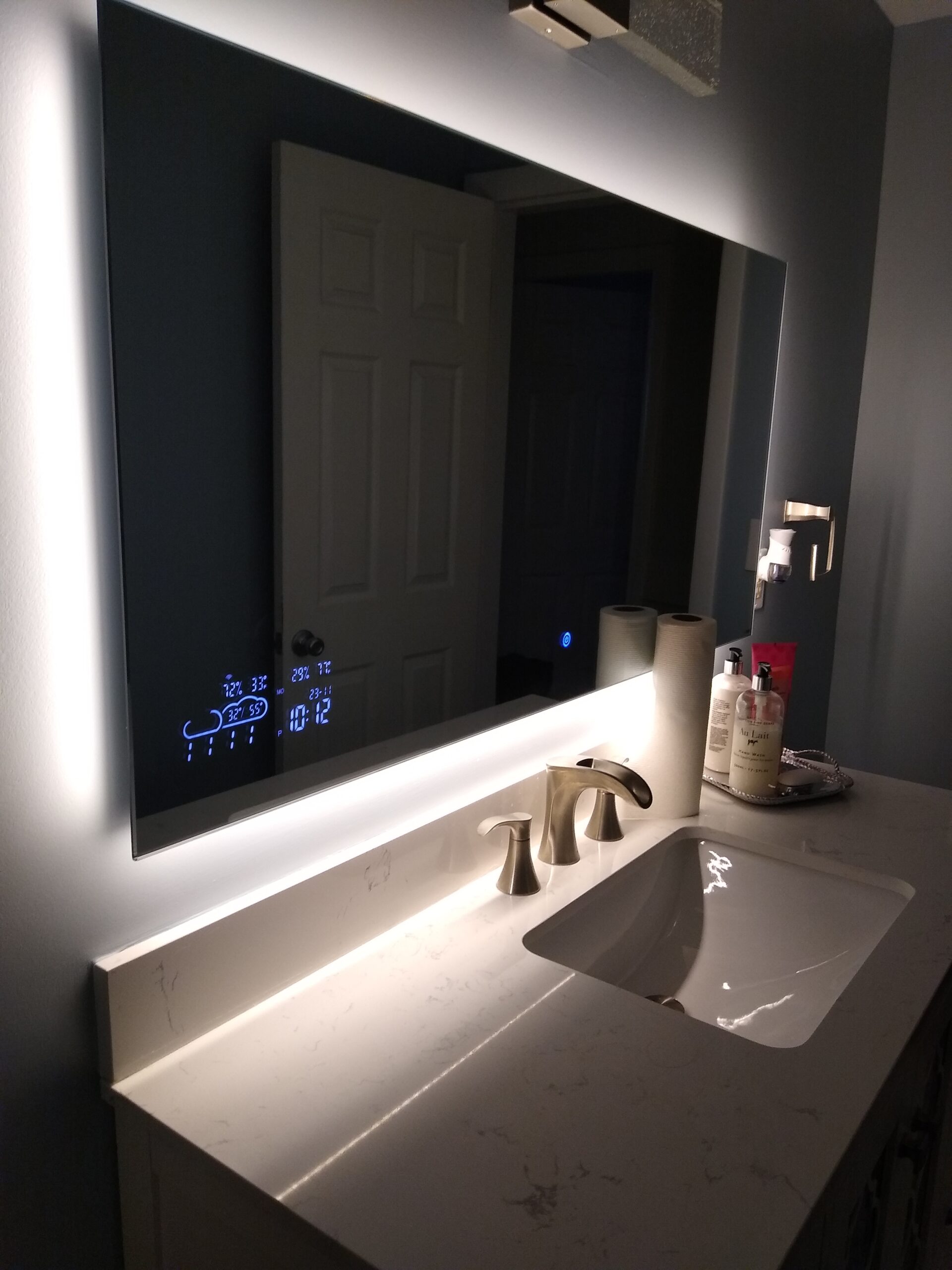 BYECOLD Smart Bathroom Mirror with Bluetooth Wi-Fi Enabled Weather Display, 32