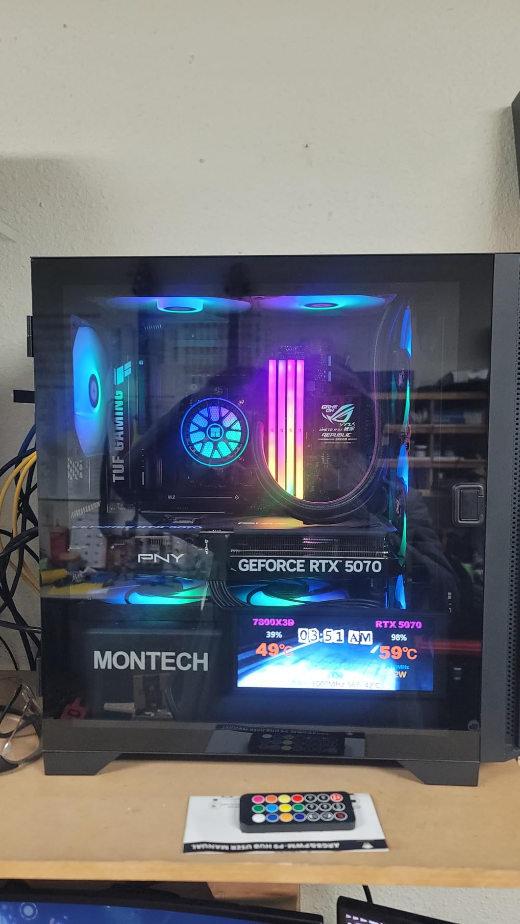 Montech AIR 100 ARGB Micro-ATX Tower with Four ARGB Fans Pre Installed, Ultra-Minimalist Design, Fine Mesh Front Panel, High Airflow, Unique Side Swivel Tempered Glass, Black - Customer Photo 2
