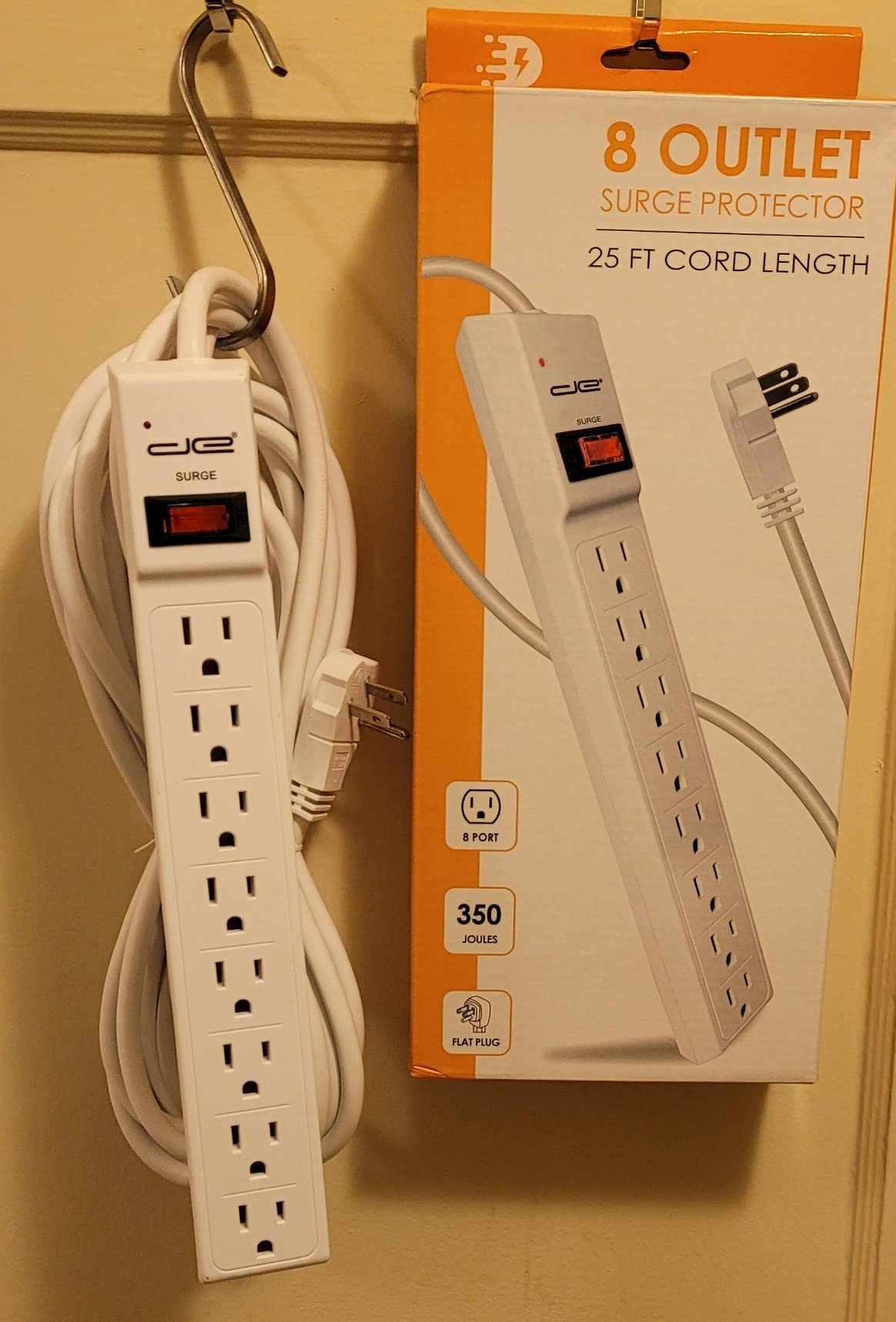 Digital Energy 2 Pack 8 Outlet Surge Protector Power Strip - 15 AMP, 1875 W, 125 V, 350 J Surge Protection, ETL Listed - Flat Plug, White, 3 FT Customer Review Digital Energy 2 Pack 8 Outlet Surge Protector Power Strip - 15 AMP, 1875 W, 125 V, 350 J Surge Protection, ETL Listed - Flat Plug, White, 3 FT - Customer Photo 1