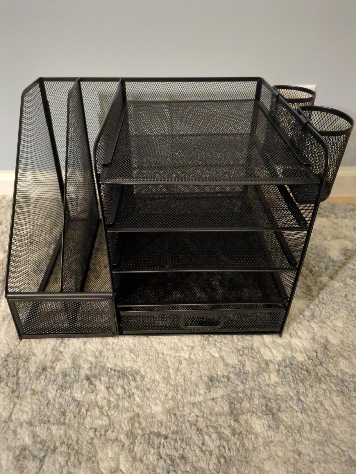Marbrasse Desk Organizer with File Holder, 5-Tier Paper Letter Tray Organizer with Drawer and 2 Pen Holder, Mesh Desktop Organizer and Storage with Magazine Holder for Office Supplies(Black) - Customer Photo 1