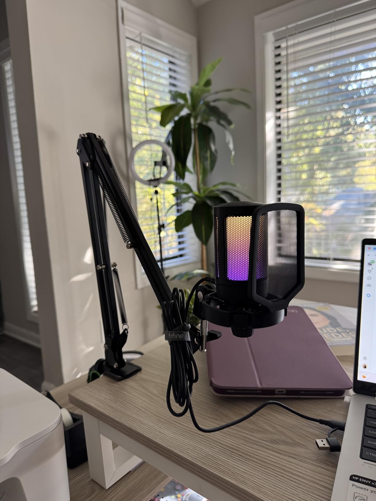 FIFINE Gaming PC USB Microphone, Podcast Condenser Mic with Boom Arm, Pop Filter, Mute Button for Streaming, Twitch, Online Chat, RGB Computer Mic for PS4/5 PC Gamer Youtuber-AmpliGame A6T customer photo 2