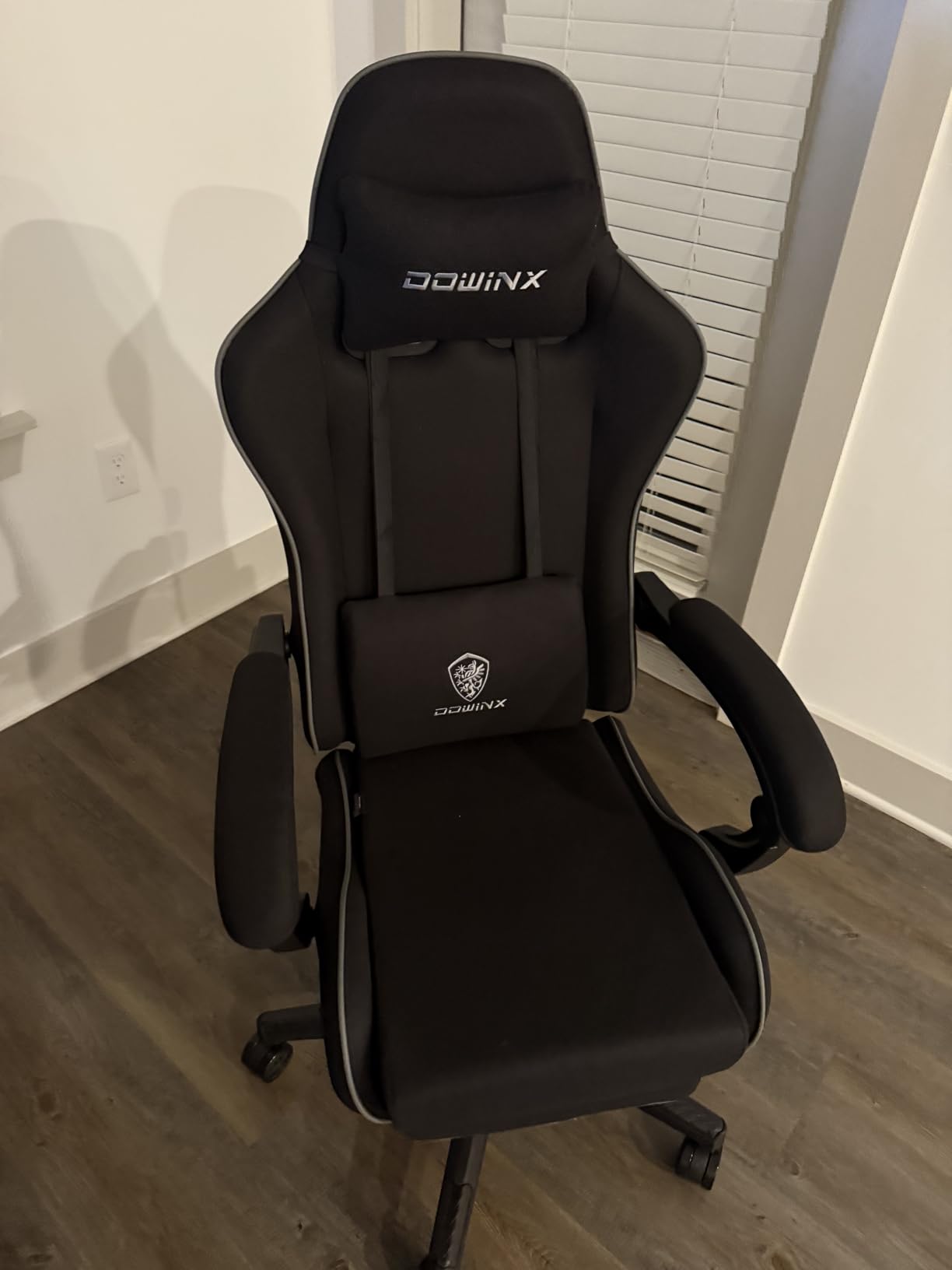 Dowinx Gaming Chair Fabric with Pocket Spring Cushion, Massage Game Chair Cloth with Headrest, Ergonomic Computer Chair with Footrest 290LBS, Black and Grey - Customer Photo 1