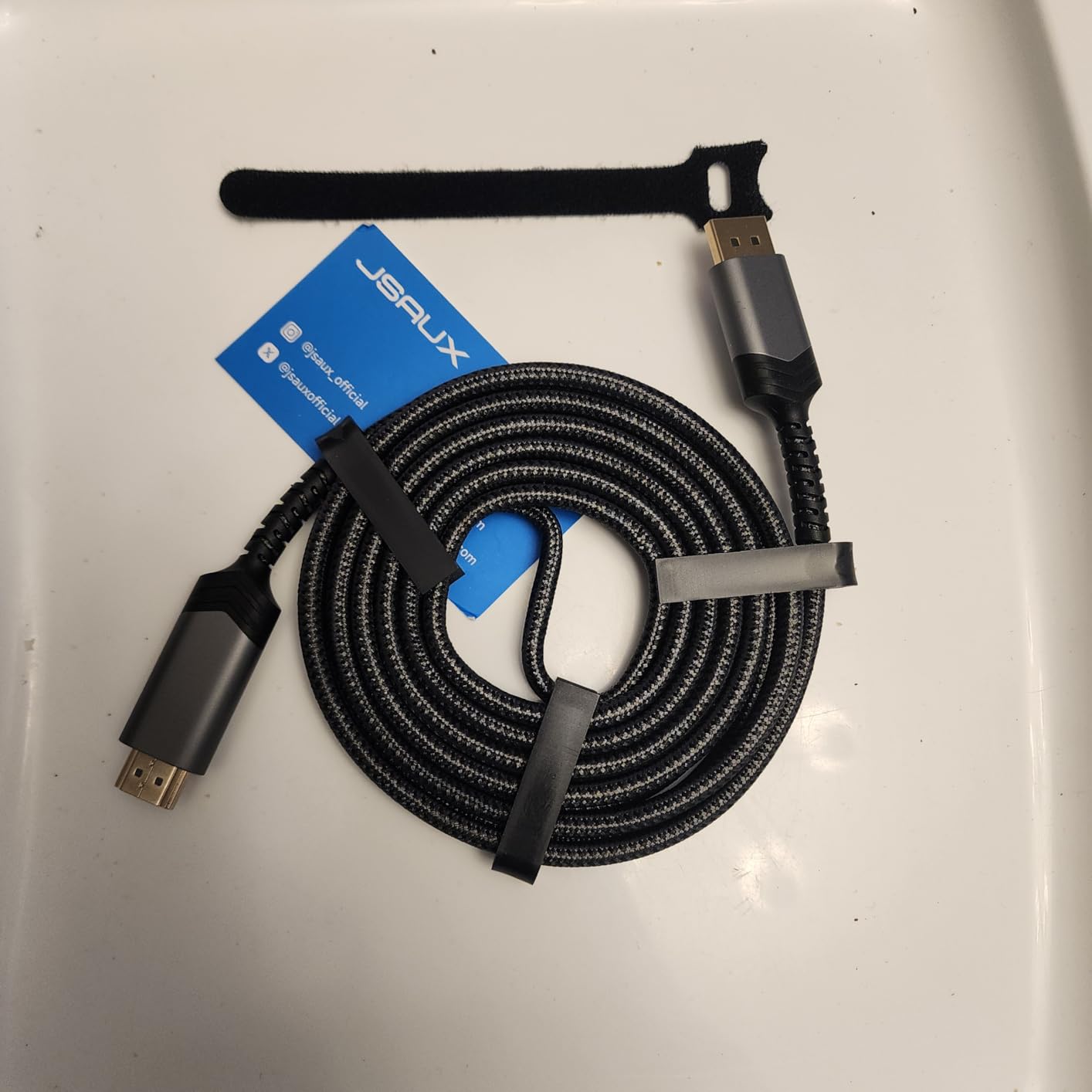 JSAUX 4K DisplayPort to HDMI Cable 3.3FT, DP to HDMI Video UHD 4K@30Hz/2K@60/1080P@120 Nylon Braided DP to HDTV Unidirectional Cord for Dell,Projector, Desktop, AMD, NVIDIA,Lenovo,HP,ThinkPad-Grey - Customer Photo 2