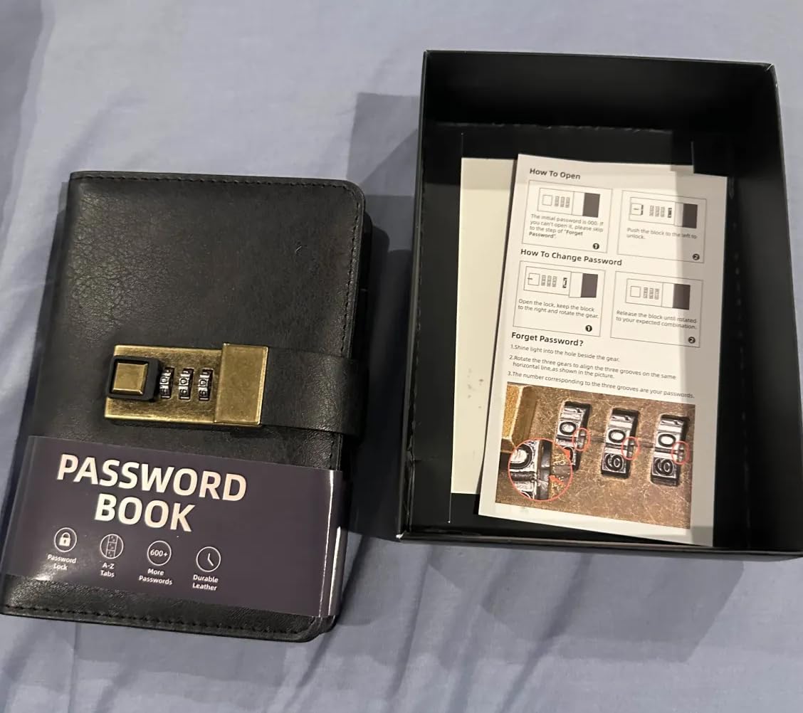 WEMATE Password Book with Lock, Password Book with Alphabetical Tabs 600+ Password Spaces, Password Logbook, Password Keeper for Computer 4.33 X 6.18 Inch Black Customer Review WEMATE Password Book with Lock, Password Book with Alphabetical Tabs 600+ Password Spaces, Password Logbook, Password Keeper for Computer 4.33 X 6.18 Inch Black - Customer Photo 1