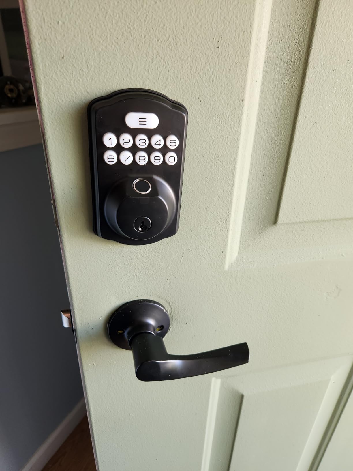 Veise Fingerprint Door Lock with 2 Lever Handles - Keyless Entry Door Lock, Electronic Keypad Deadbolt, Digital Smart Code & Front Handle Sets, Auto-Locking, Easy Installation, Matte Black customer photo 2