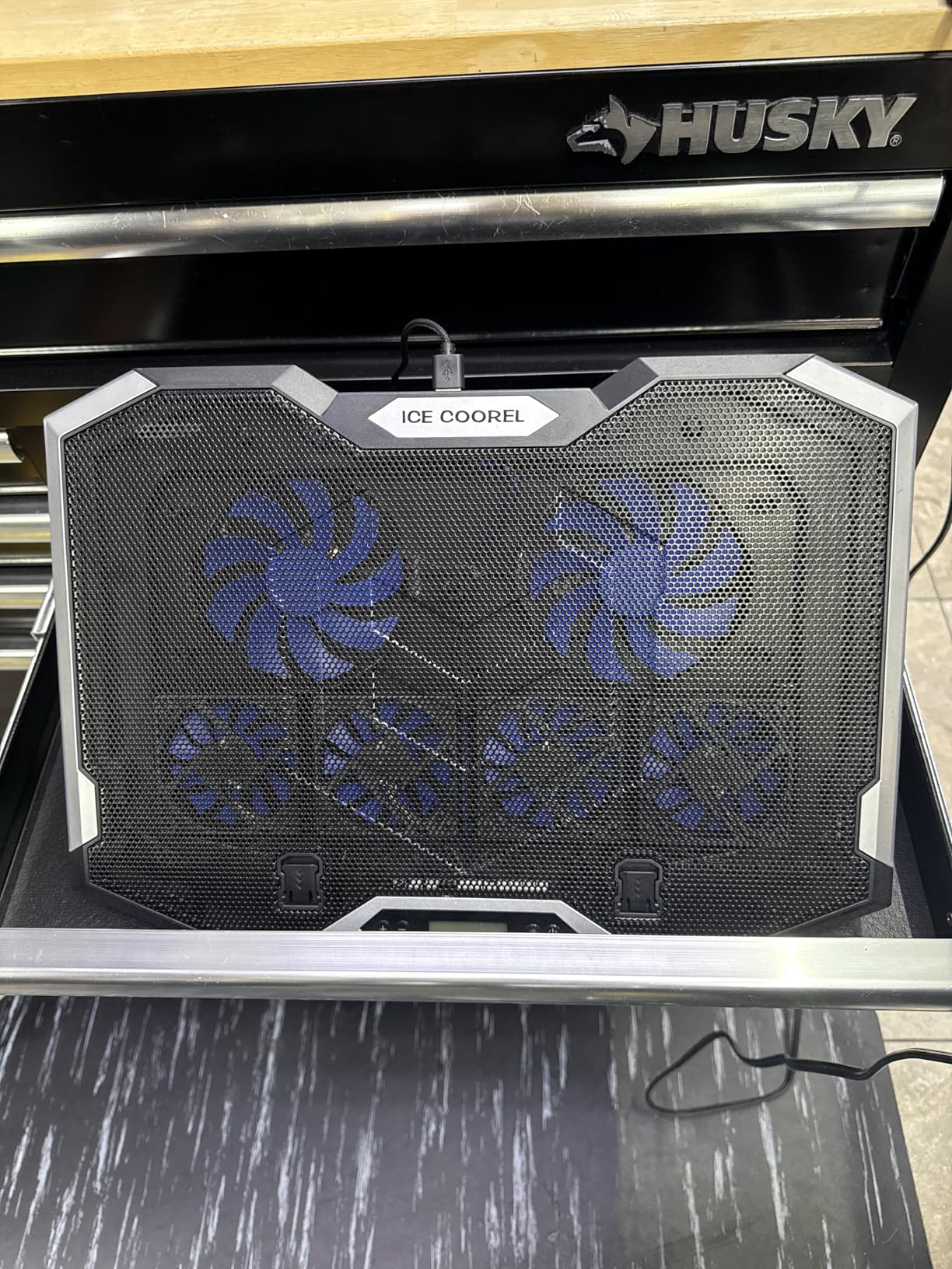 ICE COOREL Gaming Laptop Cooling Pad with 8 Cooling Fans, Laptop Fan Cooler Pad for 15-17.3 Inch, Notebook Cooler Stand with 6 Height Adjustable, RGB Cooling Pad with Two USB Port + Phone Stand - Customer Photo 1