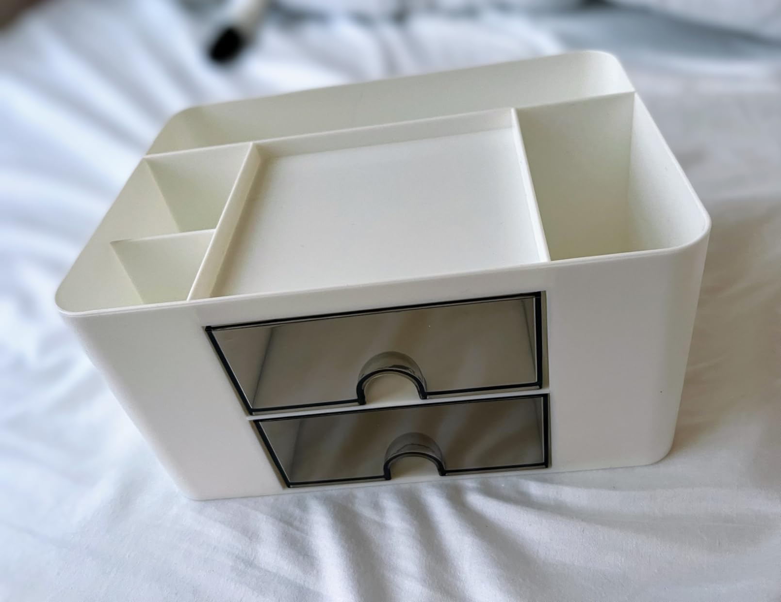 Marbrasse Pen Organizer with 2 Drawer, Multi-Functional Pencil Holder for Desk, Desk Organizers and Accessories with 5 Compartments + Drawer for Office Art Supplies (White) - Customer Photo 3