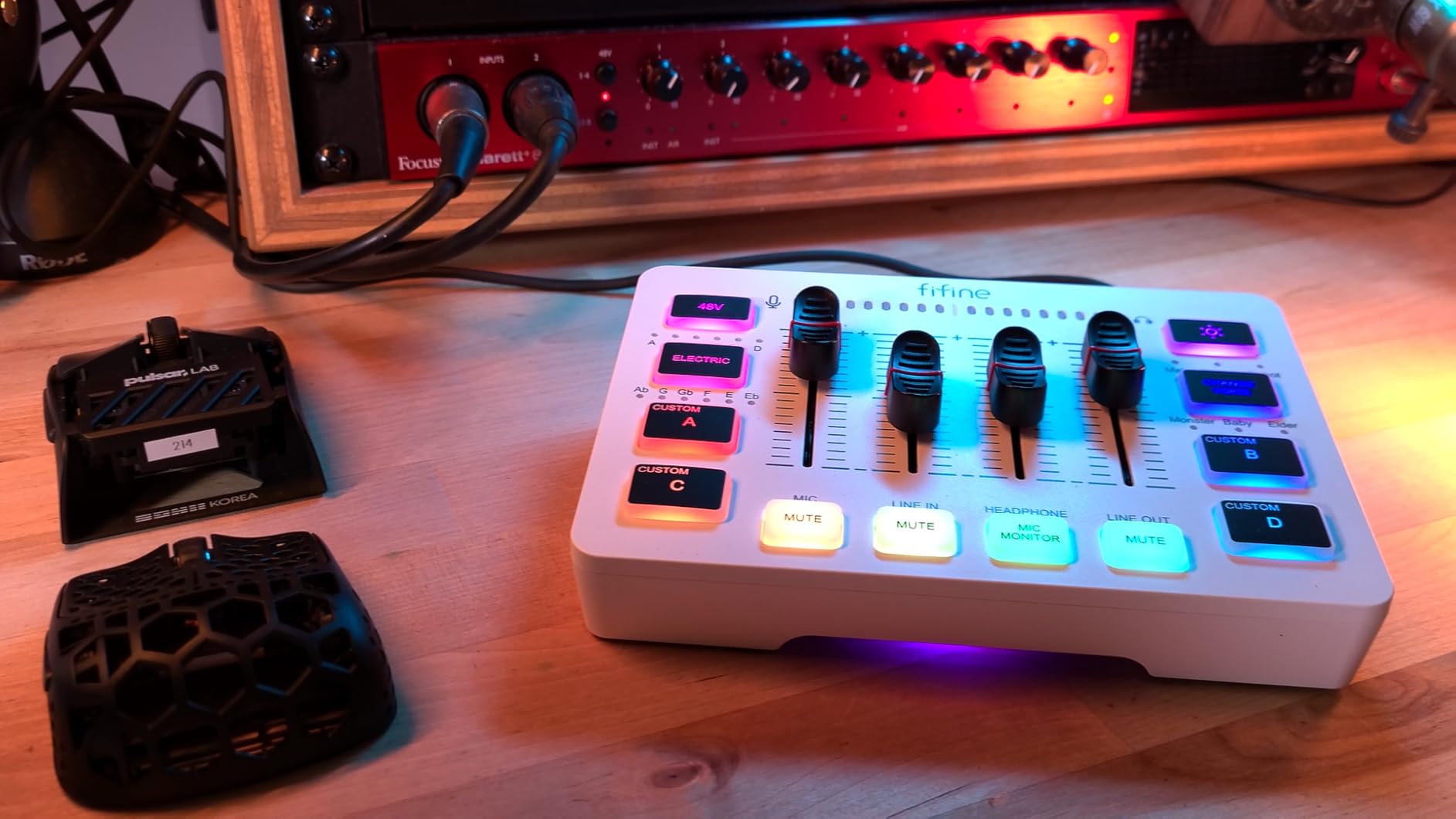 FIFINE Gaming Audio Mixer, Streaming RGB PC Mixer with XLR Microphone Interface, Individual Control, Volume Fader, Mute Button, 48V Phantom Power, for Podcast/Recording/Vocal/Game Voice-AmpliGame SC3 Customer Review FIFINE Gaming Audio Mixer, Streaming RGB PC Mixer with XLR Microphone Interface, Individual Control, Volume Fader, Mute Button, 48V Phantom Power, for Podcast/Recording/Vocal/Game Voice-AmpliGame SC3 - Customer Photo 2