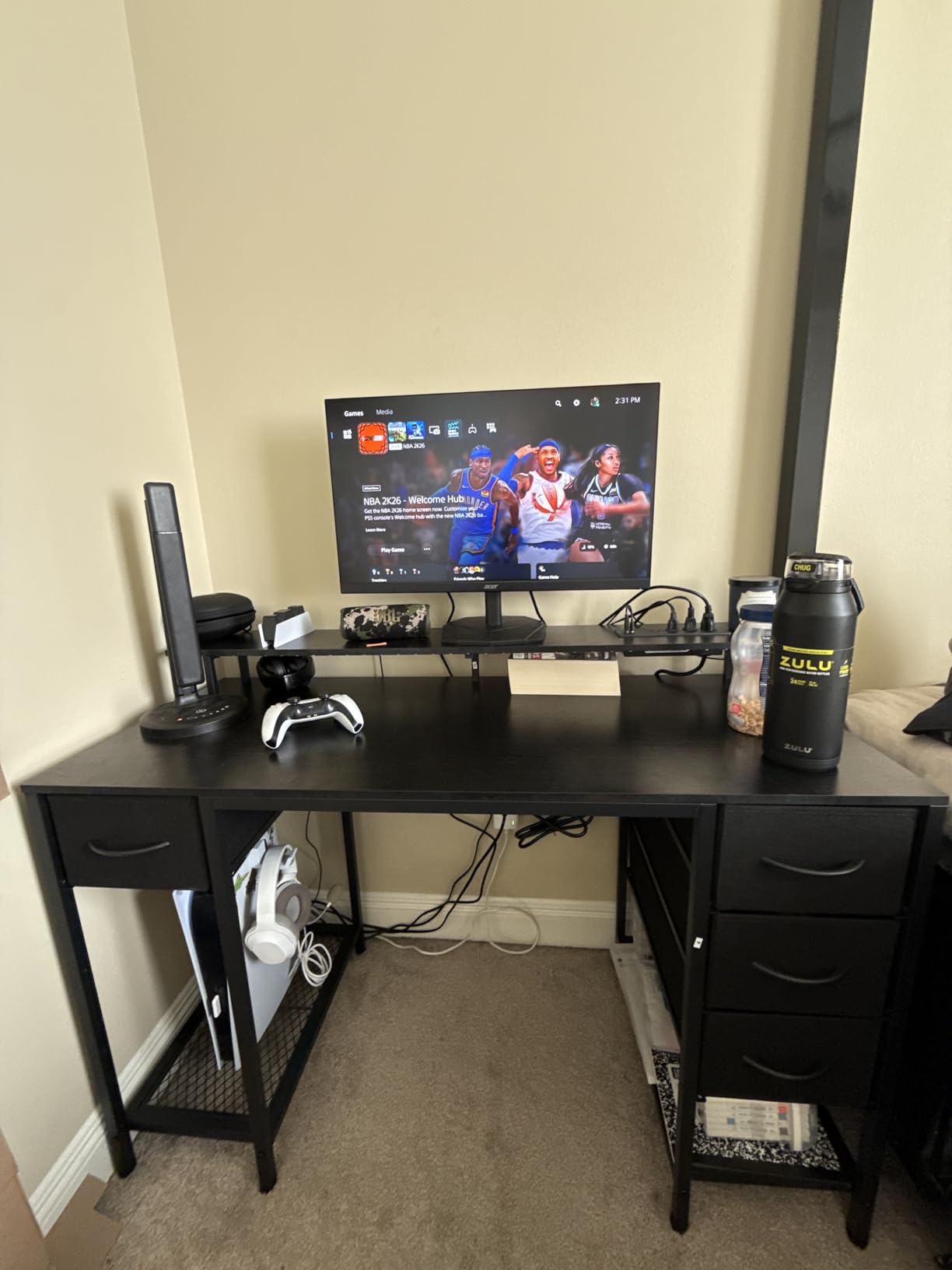 Huuger 47 inch Computer Desk with 4 Drawers, Gaming Desk with LED Lights & Power Outlets, Home Office Desk with Large Storage Space for Bedroom, Work from Home, Black - Customer Photo 2