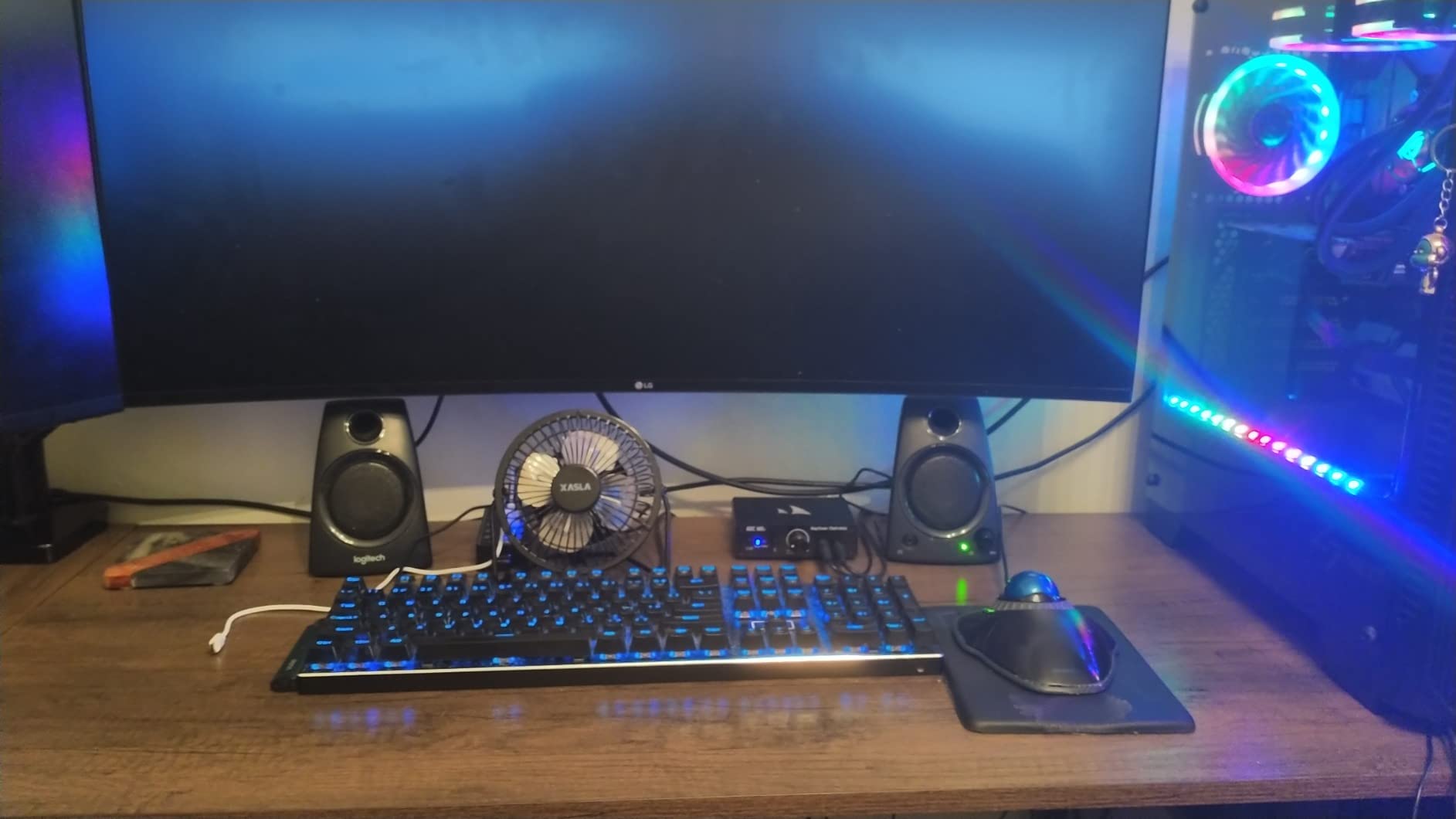 SEDETA L Shaped Gaming Desk, Reversible Computer Desk with Power Outlet and Pegboard, Gaming Desk with Led Lights, Keyboard Tray and Storage Bag for Home Office, Black Customer Review SEDETA L Shaped Gaming Desk, Reversible Computer Desk with Power Outlet and Pegboard, Gaming Desk with Led Lights, Keyboard Tray and Storage Bag for Home Office, Black - Customer Photo 2