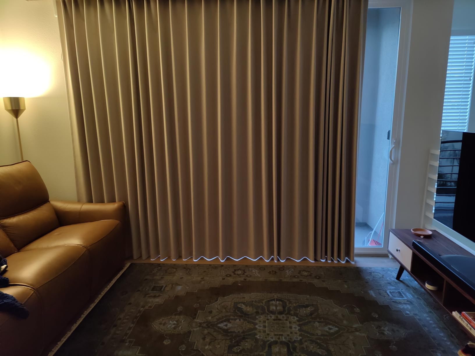 Graywind Rechargeable Smart Curtains Compatible with Alexa App Remote Control Motorized Drape for Sliding Door One-Way or Split Draw, Custom Width Up to 220