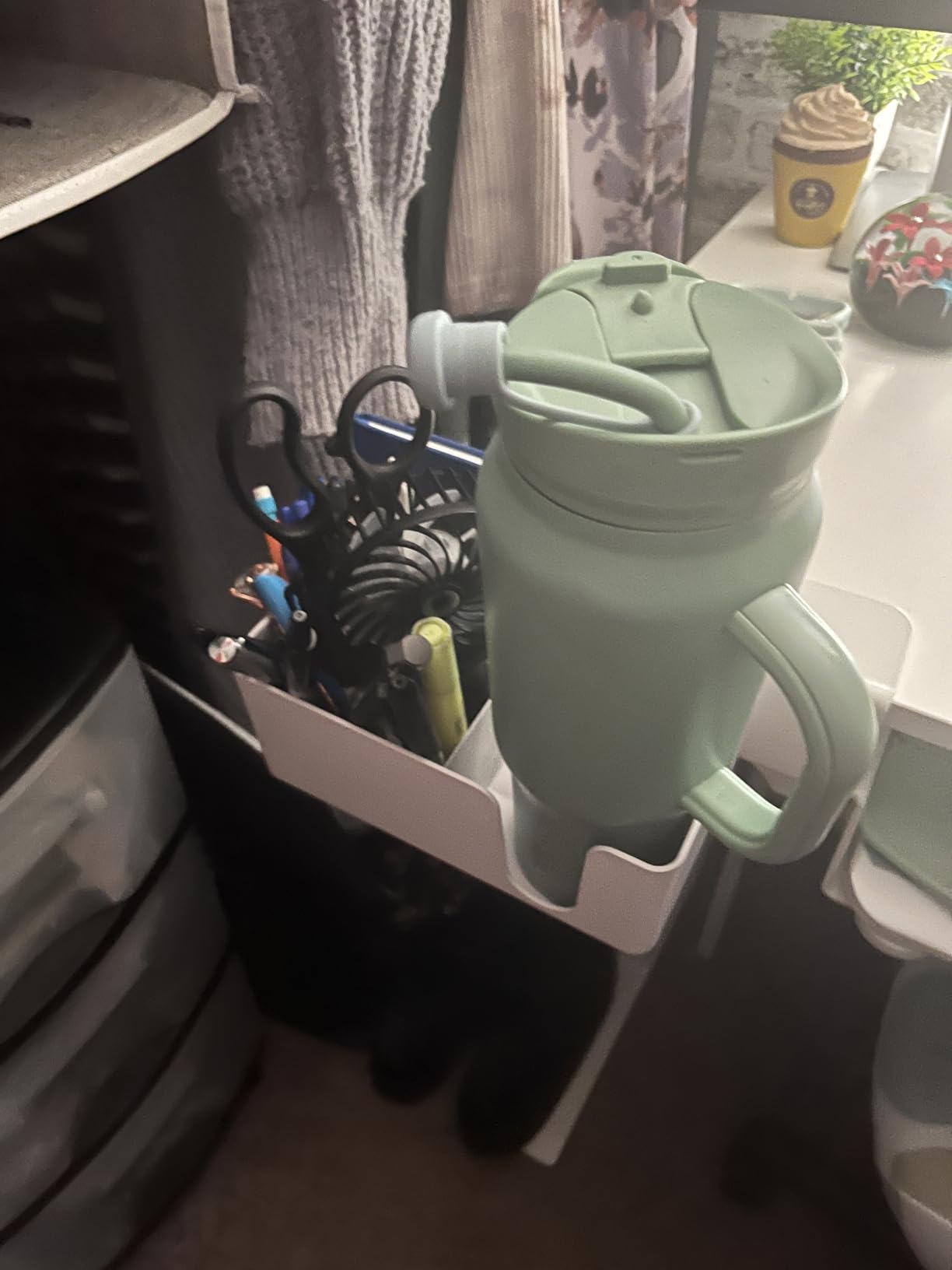 KDD 4 in 1 Desk Cup Holder - Clamp on Under Desk Headphone Hanger - Rotating Headphone Holder Detachable Pen Cup Holder Desktop Storage for Cup, Phone and Pen(Black) Customer Review KDD 4 in 1 Desk Cup Holder - Clamp on Under Desk Headphone Hanger - Rotating Headphone Holder Detachable Pen Cup Holder Desktop Storage for Cup, Phone and Pen(Black) - Customer Photo 3