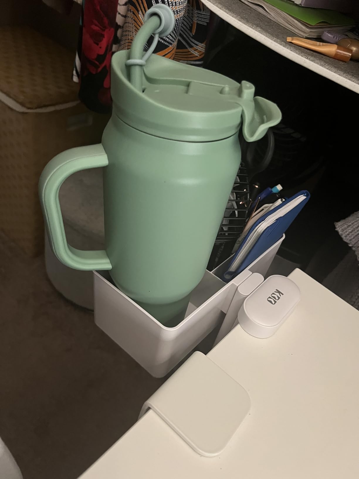 KDD 4-in-1 Desk Organizer - Under Desk Cup Holder and Headphone Hanger with 2 Wire Holes - Rotating Hanger and Detachable Storage for Cup, Phone and Pen (White) Customer Review KDD 4-in-1 Desk Organizer - Under Desk Cup Holder and Headphone Hanger with 2 Wire Holes - Rotating Hanger and Detachable Storage for Cup, Phone and Pen (White) - Customer Photo 2
