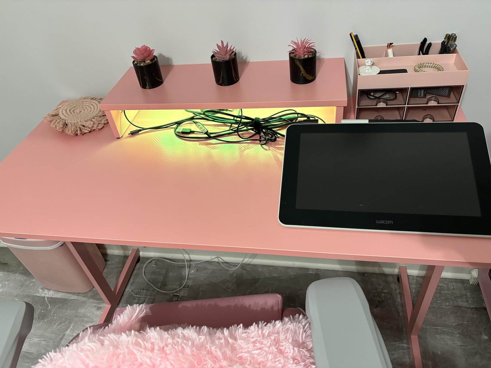 Bestier Gaming Desk with LED Lights, 42 inch Computer Desk with Monitor Stand Gamer Workstation with Cup Holder & Headset Hooks, Modern Simple Style Desk for Home Office, Black Marble - Customer Photo 2