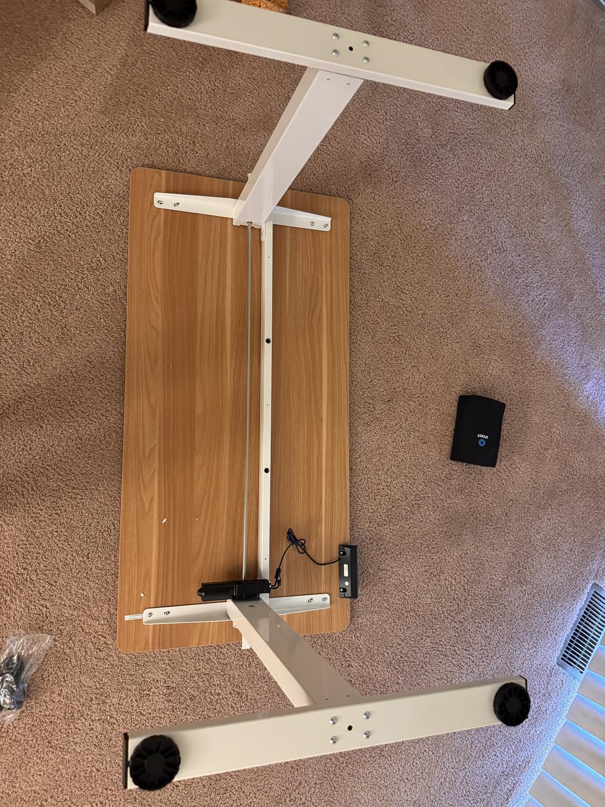 FLEXISPOT EN1 One Piece Standing Desk, 48 x 24 Inches Height Adjustable Desk Electric Stand up Desk Home Office Table for Computer Laptop (White Frame + Maple Desktop) - Customer Photo 3