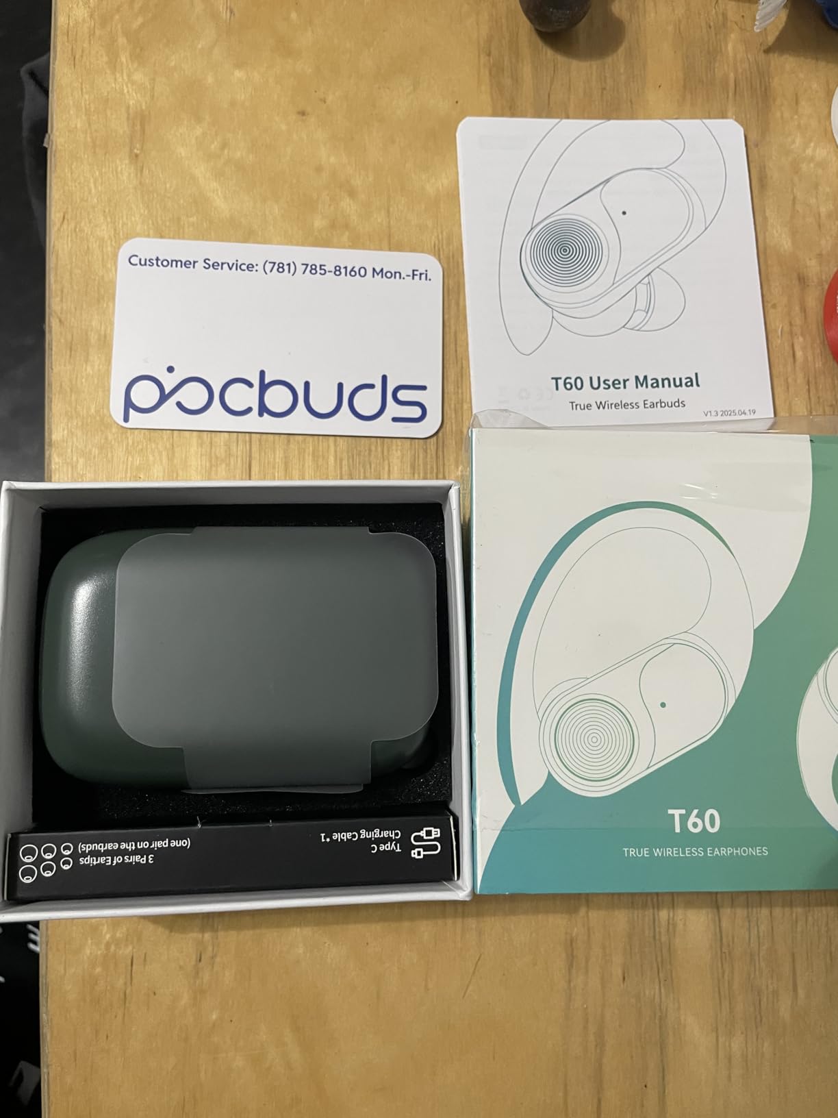 PocBuds Bluetooth Headphones Wireless Earbuds 80hrs Playtime Wireless Charging Case Digital Display Sports Ear Buds with Earhook Deep Bass IPX7 Waterproof Over-Ear Earphones for TV Phone Laptop Pink - Customer Photo 4
