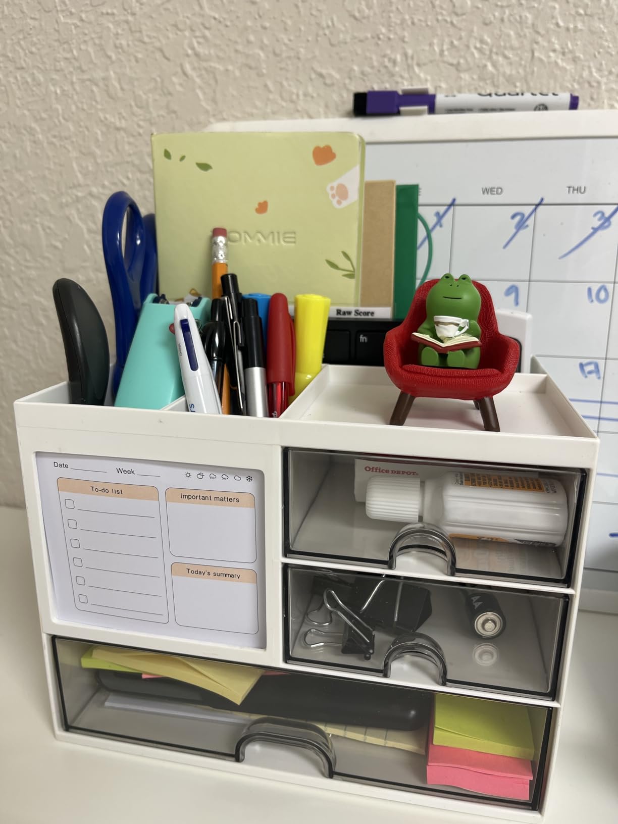 Desk Organizer with 3 Drawer, Multi-Functional Pencil Pen Holder for Desk, Desk Organizers and Storage with 8 Compartments, Desktop Organizer for Office Home Art Supplies (White) - Customer Photo 4