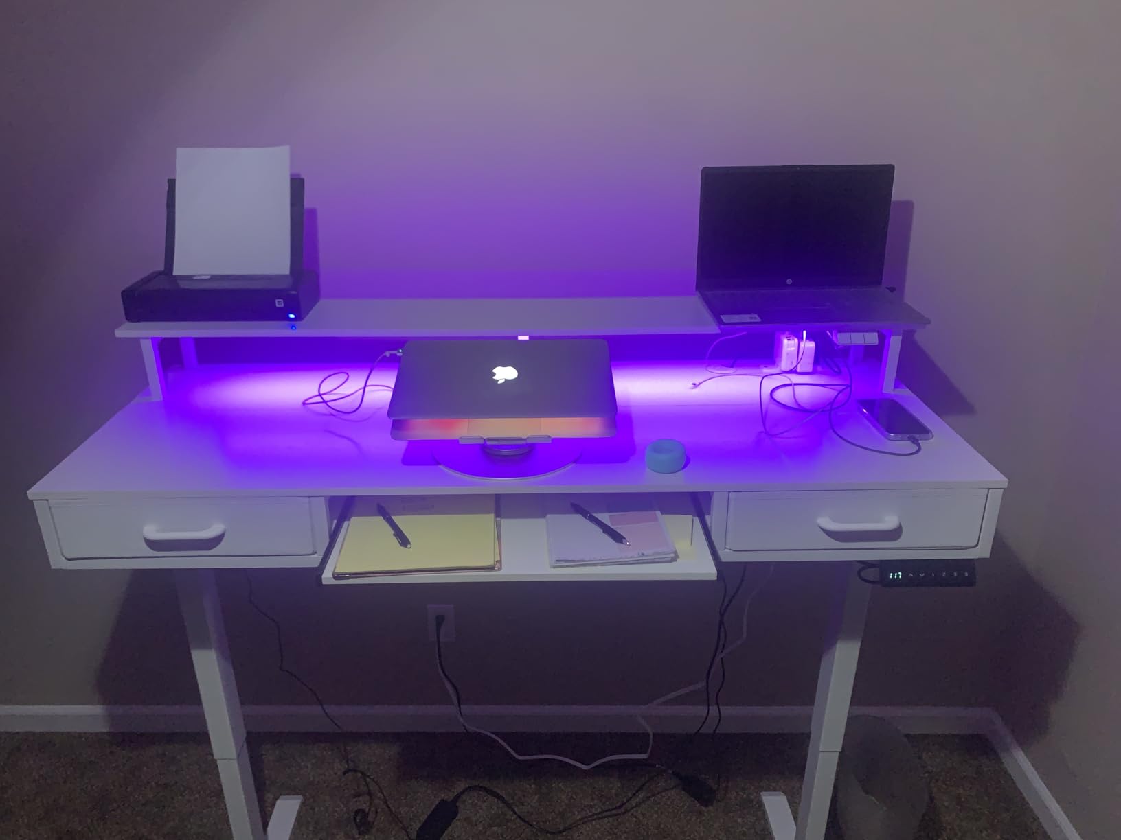 AODK Electric Standing Desk with Drawers & Keyboard Tray, 55 Inch Height Adjustable Gaming Desk with Power Outlets & LED Lights, Sit Stand Table with Monitor Stand for Home, Office, Rustic Brown Customer Review AODK Electric Standing Desk with Drawers & Keyboard Tray, 55 Inch Height Adjustable Gaming Desk with Power Outlets & LED Lights, Sit Stand Table with Monitor Stand for Home, Office, Rustic Brown - Customer Photo 1