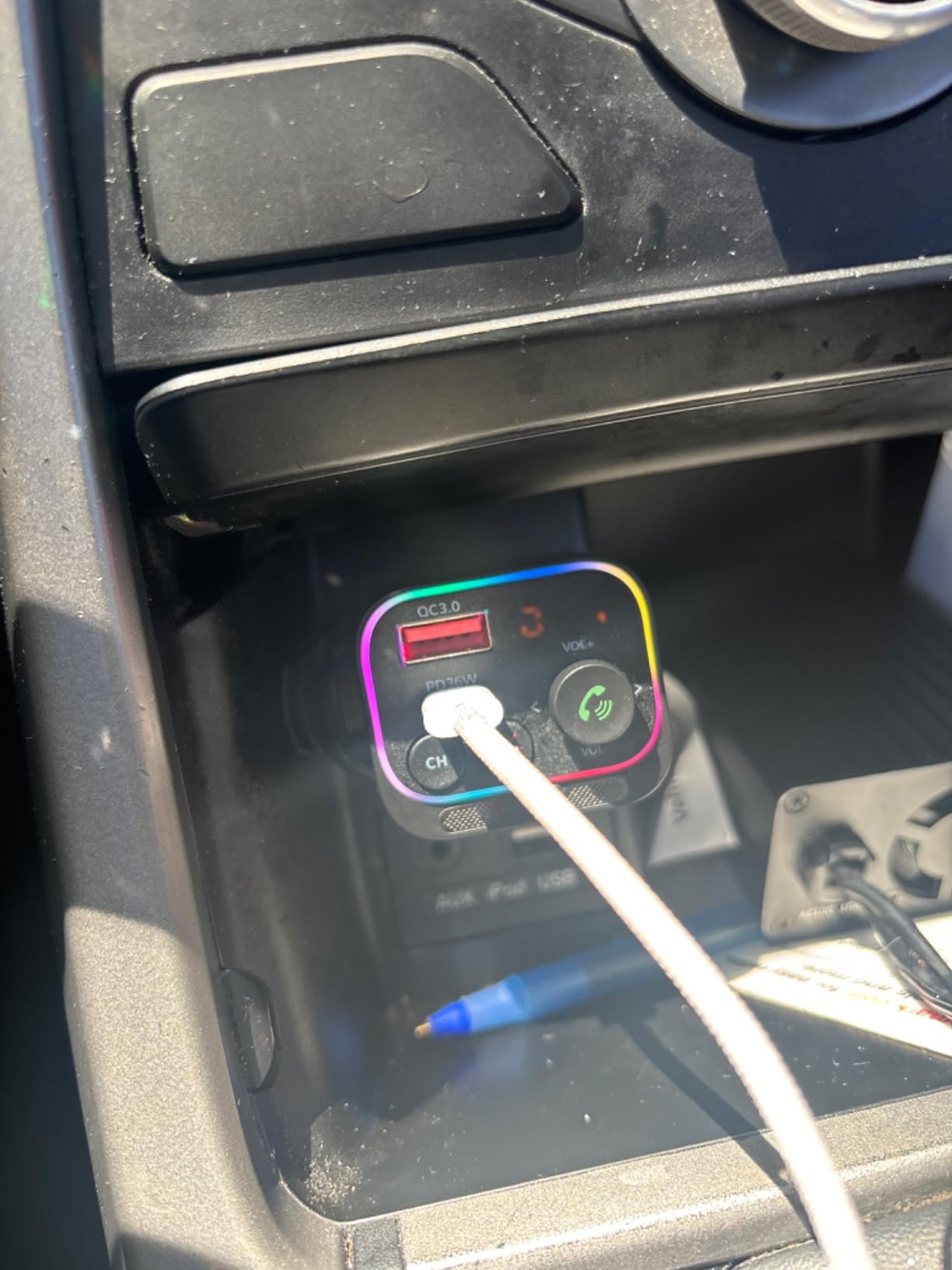 Syncwire Bluetooth 5.4 FM Transmitter Car Adapter 54W (PD 36W & 18W) [Stronger Dual Mics] [Light Switch] [HiFi Bass Sound] [Fast Charging] Wireless Radio Receiver Hands-Free Calling LED Display - Customer Photo 3