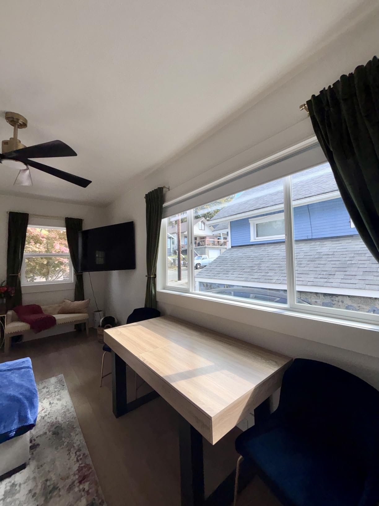 Tokblind Motorized Roller Blinds with Remote Control, Blackout Smart Window Shade Work with Alexa Google via Hub, Rechargeable Electric Blinds for Windows Customized Size (Fabric Wheat) - Customer Photo 3