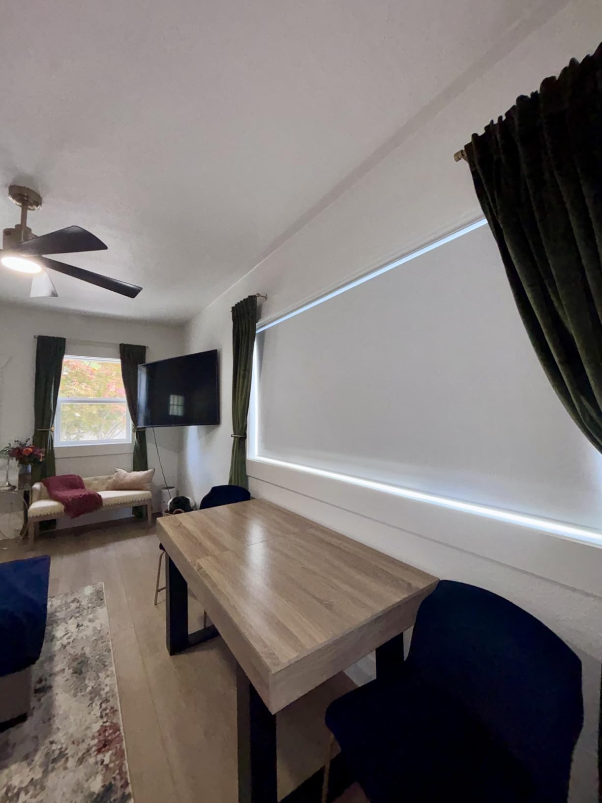Tokblind Motorized Roller Shades with Remote Control, Blackout Electric Blinds for Windows Work with Alexa Google via Hub, Rechargeable Smart Window Shade Customized Size (Texture Beige) - Customer Photo 2