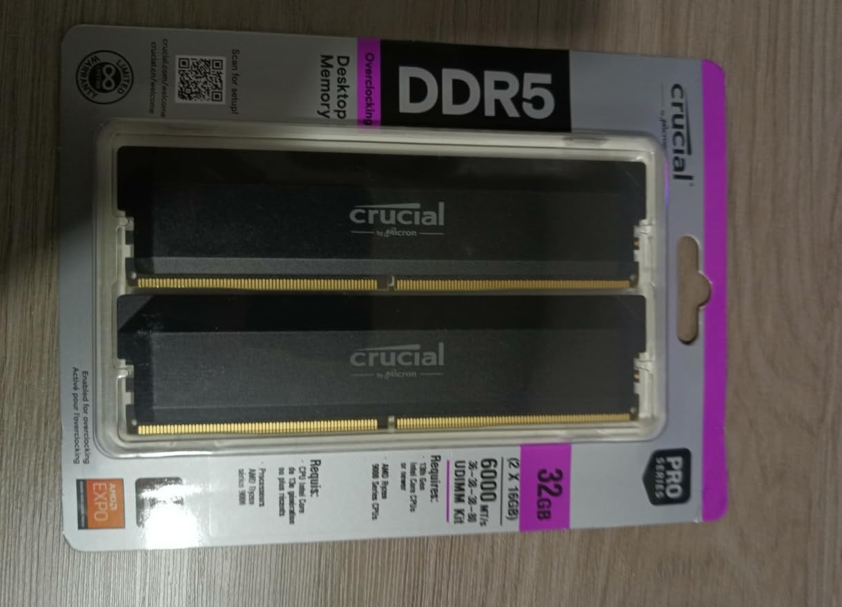 Crucial Pro 32GB DDR5 RAM Kit (2x16GB),CL36 6000MHz, Overclocking Desktop Gaming Memory, Intel XMP 3.0 & AMD Expo Compatible, Black - CP2K16G60C36U5B Customer Review Crucial Pro 32GB DDR5 RAM Kit (2x16GB),CL36 6000MHz, Overclocking Desktop Gaming Memory, Intel XMP 3.0 & AMD Expo Compatible, Black - CP2K16G60C36U5B - Customer Photo 1