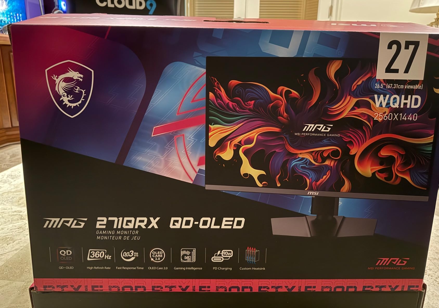 MSI MPG 271QRX QD-OLED, 27 OLED Gaming Monitor, 2560 x 1440 (QHD), 0.03ms Response time, 360Hz, True Black HDR 400, HDMI, DP Port, USB Type C, Tilt, Height, Black - Customer Photo 1