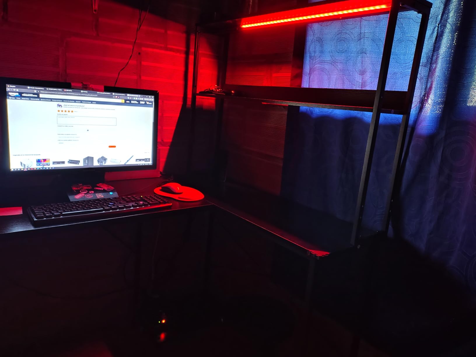 AODK L Shaped Desk Gaming Desk with LED Light & Power Outlet, 53 Inch Reversible L Shaped Computer Table with Shelf & Storage Bag & Hook for Home Office, Black Customer Review AODK L Shaped Desk Gaming Desk with LED Light & Power Outlet, 53 Inch Reversible L Shaped Computer Table with Shelf & Storage Bag & Hook for Home Office, Black - Customer Photo 1