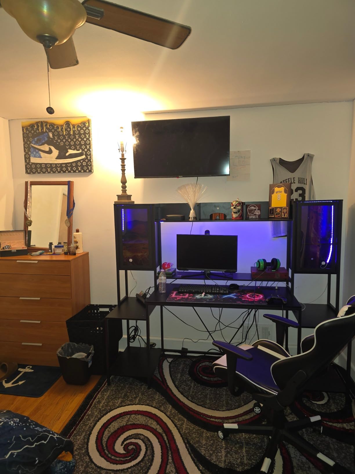 SEDETA Gaming Desk 74.8'' with LED Lights, Hutch and Storage Shelves, Computer Desk with Monitor Stand, Large PC Gamer Desk Workstation, Ergonomic Gaming Table for Bedroom, Living Room, Black Customer Review SEDETA Gaming Desk 74.8'' with LED Lights, Hutch and Storage Shelves, Computer Desk with Monitor Stand, Large PC Gamer Desk Workstation, Ergonomic Gaming Table for Bedroom, Living Room, Black - Customer Photo 2