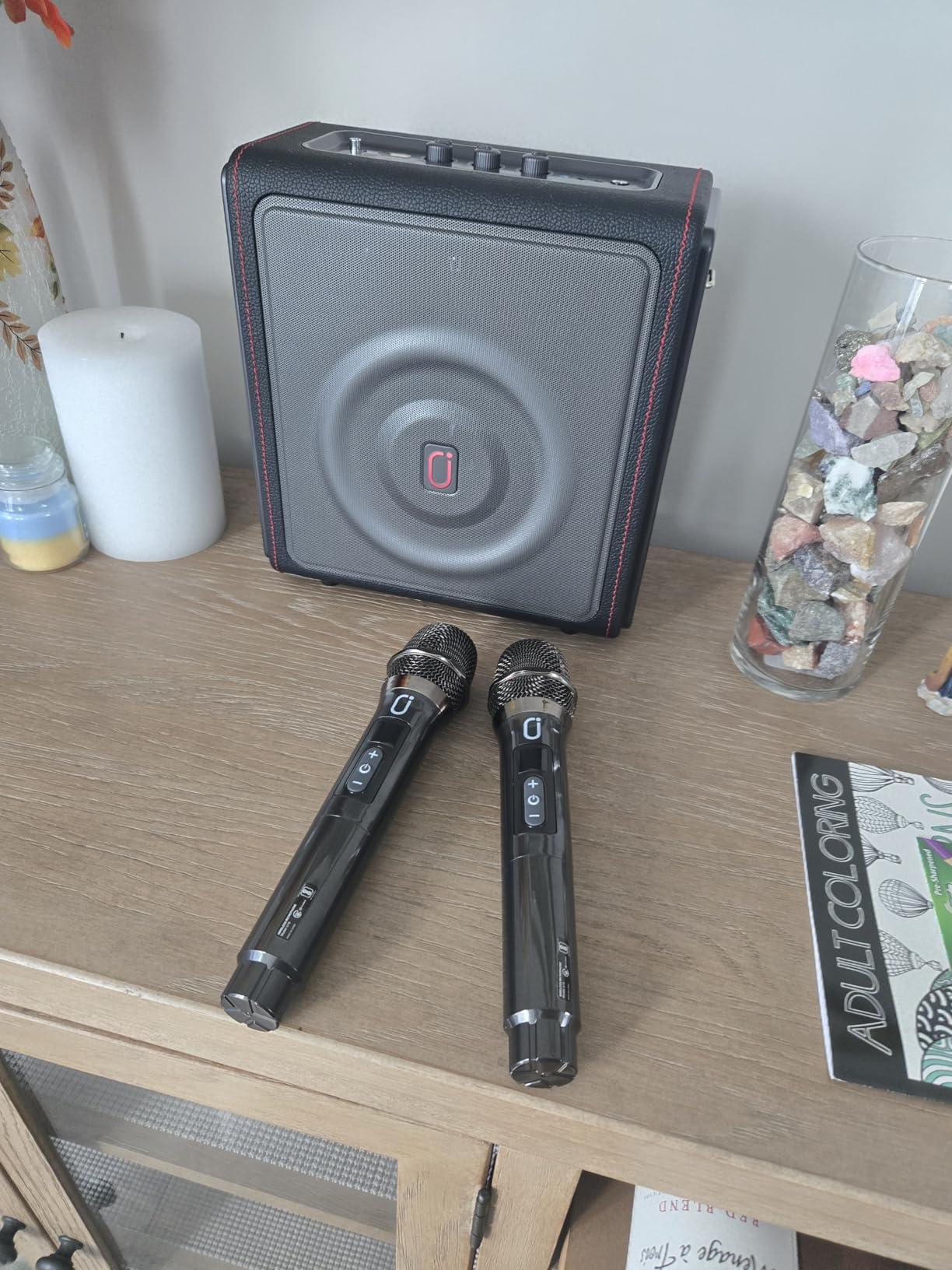Karaoke Machine, Portable Bluetooth 5.3 Speaker with 2 Wireless Microphones for Adults, 200W Retro Leather PA System with Pitch Correction, Supports TV/TWS/TF Card/USB/AUX/Live customer photo 1