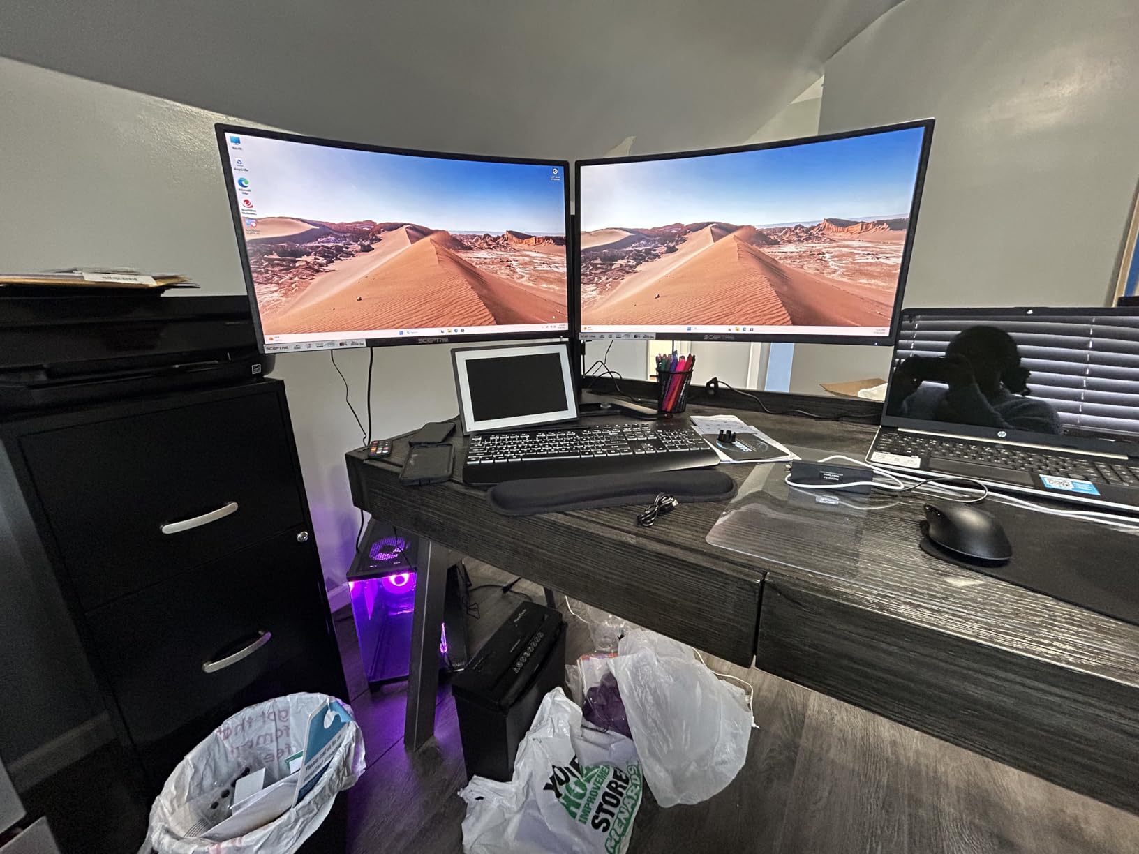 2X Pack - Curved 27 Inch Monitor FHD 100Hz Computer Monitor, HDMI X2 VGA R1500 1ms 100% sRGB Build-in Speakers, Wall Mount, Tilt, Professional and Gaming Monitor – Machine Black, 2X Pack - Customer Photo 1