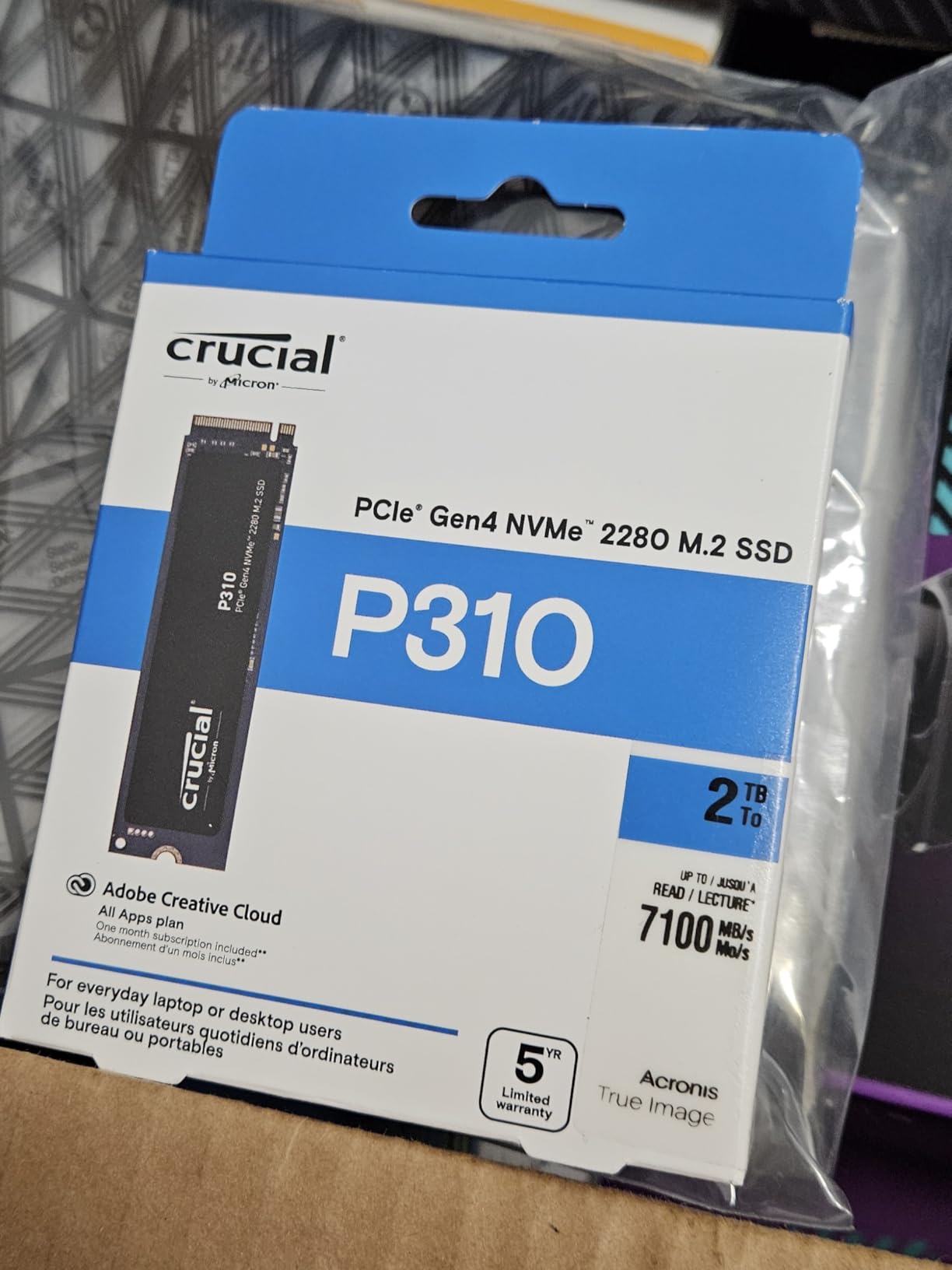Crucial P310 500GB SSD, PCIe Gen4 NVMe M.2 2280, Up to 6,600MB/s, for Laptop, Desktop (PC), & Handheld Gaming Consoles, Includes Acronis Data Recovery Software, Solid State Drive - CT500P310SSD801 customer photo 2