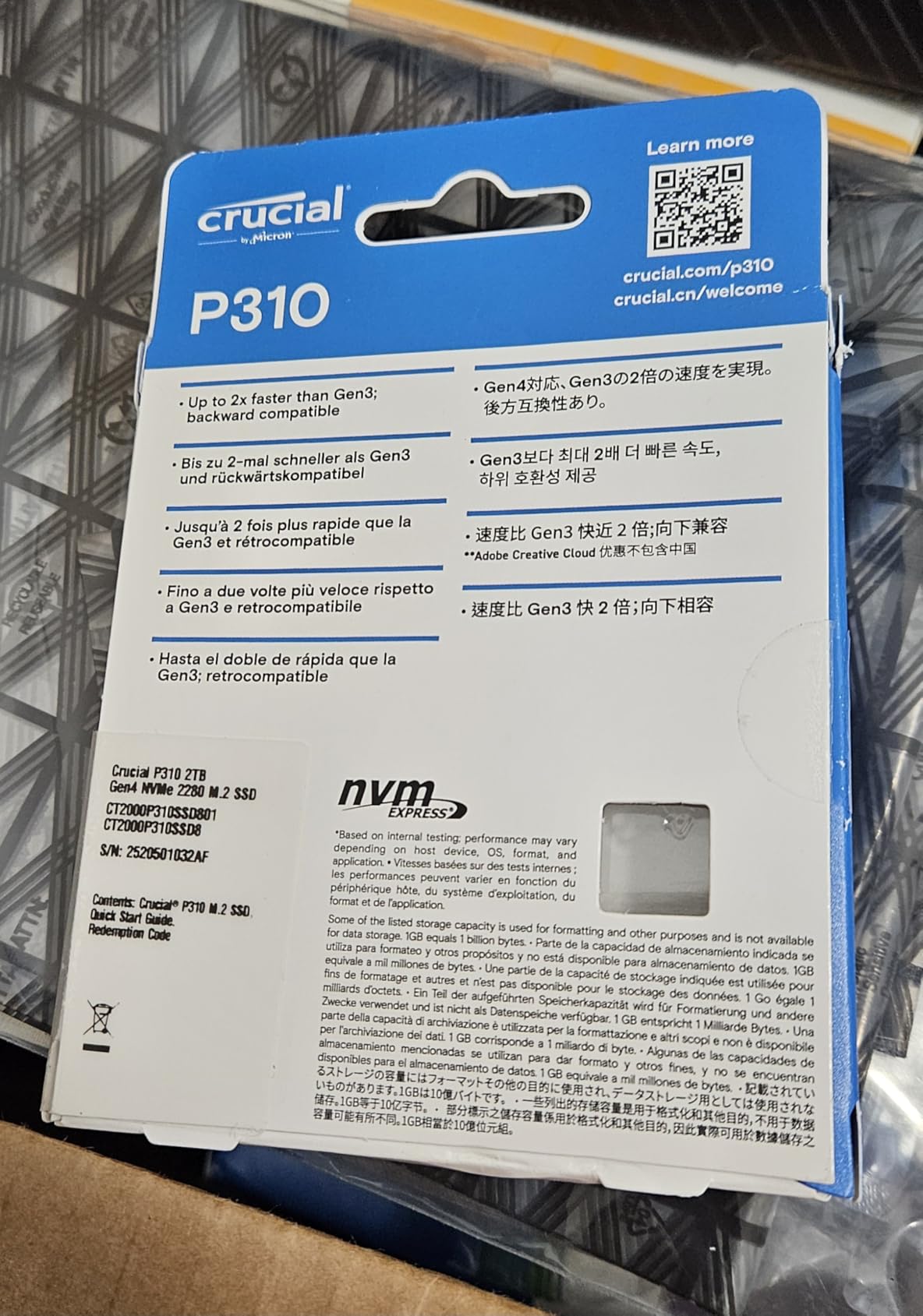 Crucial P310 500GB SSD, PCIe Gen4 NVMe M.2 2280, Up to 6,600MB/s, for Laptop, Desktop (PC), & Handheld Gaming Consoles, Includes Acronis Data Recovery Software, Solid State Drive - CT500P310SSD801 Customer Review Crucial P310 500GB SSD, PCIe Gen4 NVMe M.2 2280, Up to 6,600MB/s, for Laptop, Desktop (PC), & Handheld Gaming Consoles, Includes Acronis Data Recovery Software, Solid State Drive - CT500P310SSD801 - Customer Photo 5