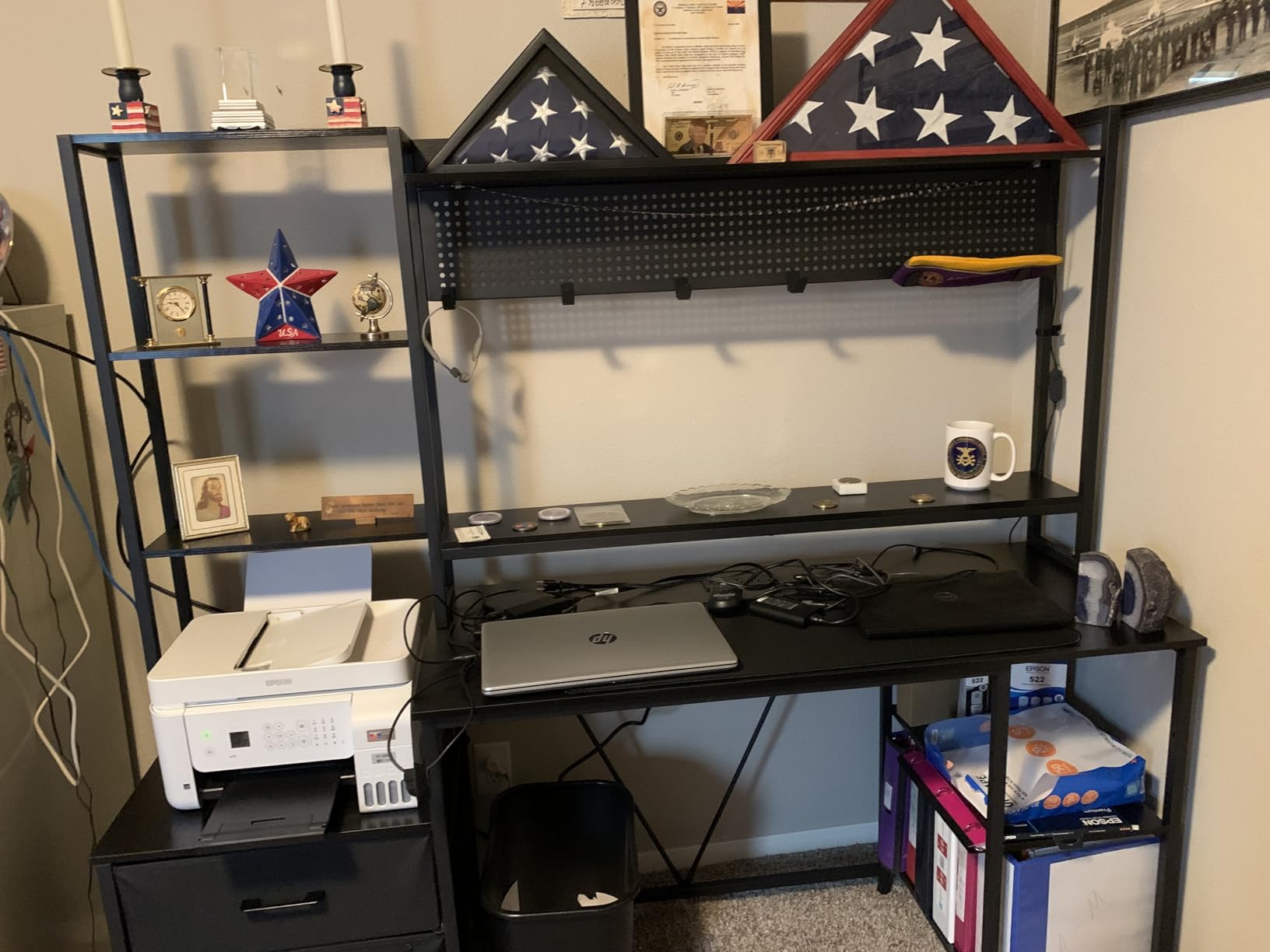Gaming Desk with Hutch, 65in Reversible Computer Desk with Power Outlets LED Light, Home Office Desk with Monitor Stand 2 Drawers 4 Storage Shelves Pegboard 8 Hooks Mouse Pad (Black) Customer Review Gaming Desk with Hutch, 65in Reversible Computer Desk with Power Outlets LED Light, Home Office Desk with Monitor Stand 2 Drawers 4 Storage Shelves Pegboard 8 Hooks Mouse Pad (Black) - Customer Photo 1