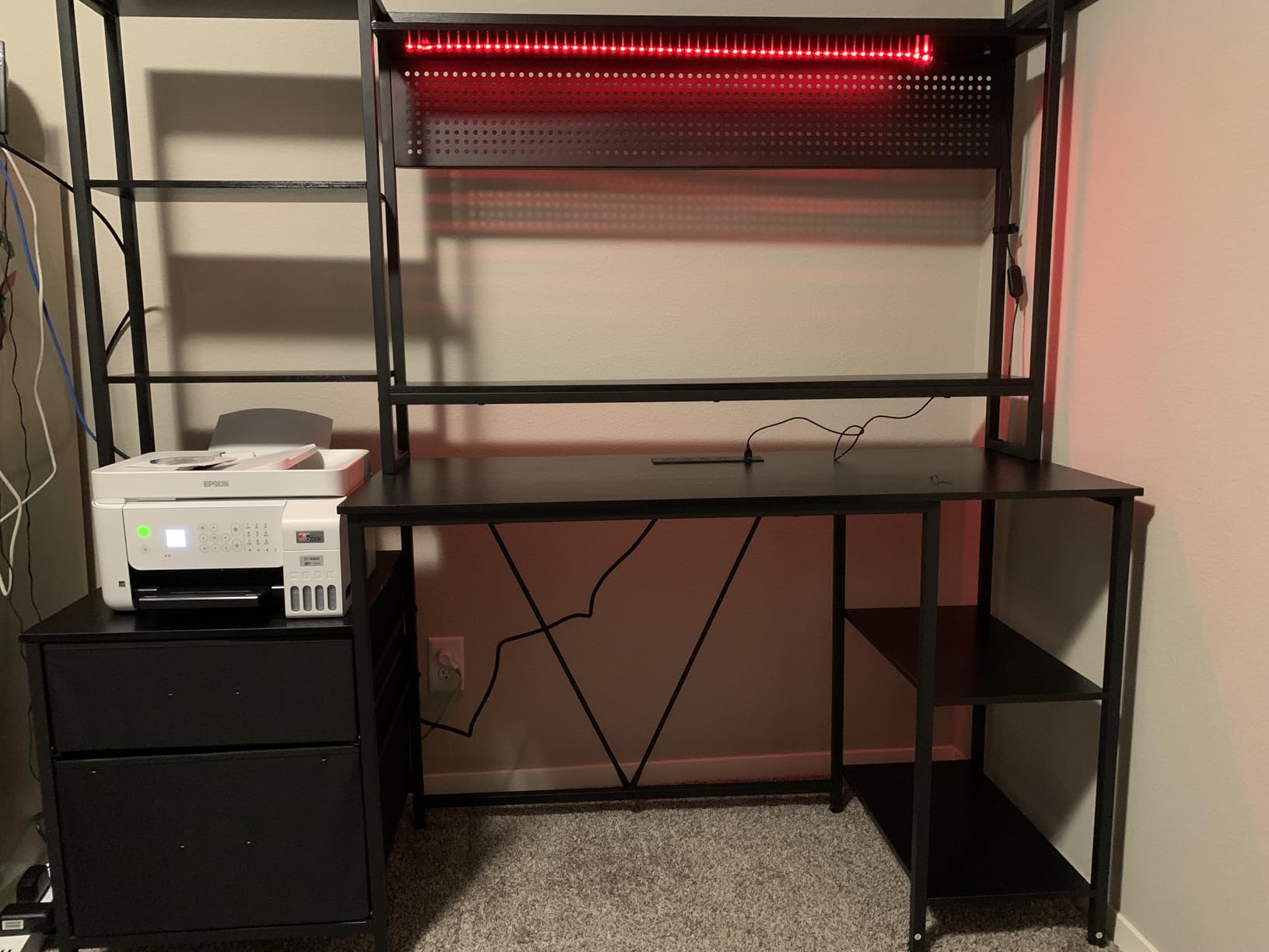 Gaming Desk with Hutch, 65in Reversible Computer Desk with Power Outlets LED Light, Home Office Desk with Monitor Stand 2 Drawers 4 Storage Shelves Pegboard 8 Hooks Mouse Pad (Black) Customer Review Gaming Desk with Hutch, 65in Reversible Computer Desk with Power Outlets LED Light, Home Office Desk with Monitor Stand 2 Drawers 4 Storage Shelves Pegboard 8 Hooks Mouse Pad (Black) - Customer Photo 2