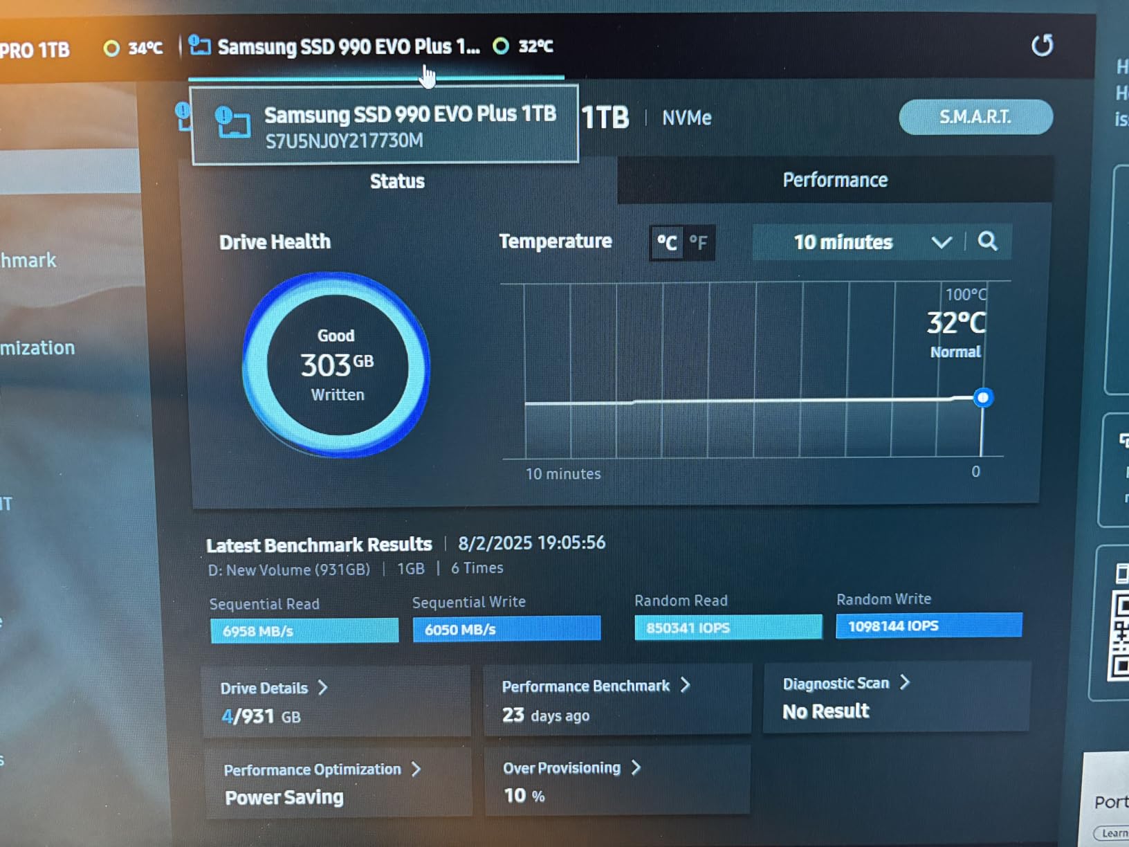 Samsung 990 EVO Plus SSD 2TB, PCIe Gen 4x4, Gen 5x2 M.2 2280, Speeds Up-to 7,250 MB/s, Upgrade Storage for PC/Laptops, HMB Technology and Intelligent Turbowrite 2.0, (MZ-V9S2T0B/AM) Customer Review Samsung 990 EVO Plus SSD 2TB, PCIe Gen 4x4, Gen 5x2 M.2 2280, Speeds Up-to 7,250 MB/s, Upgrade Storage for PC/Laptops, HMB Technology and Intelligent Turbowrite 2.0, (MZ-V9S2T0B/AM) - Customer Photo 5