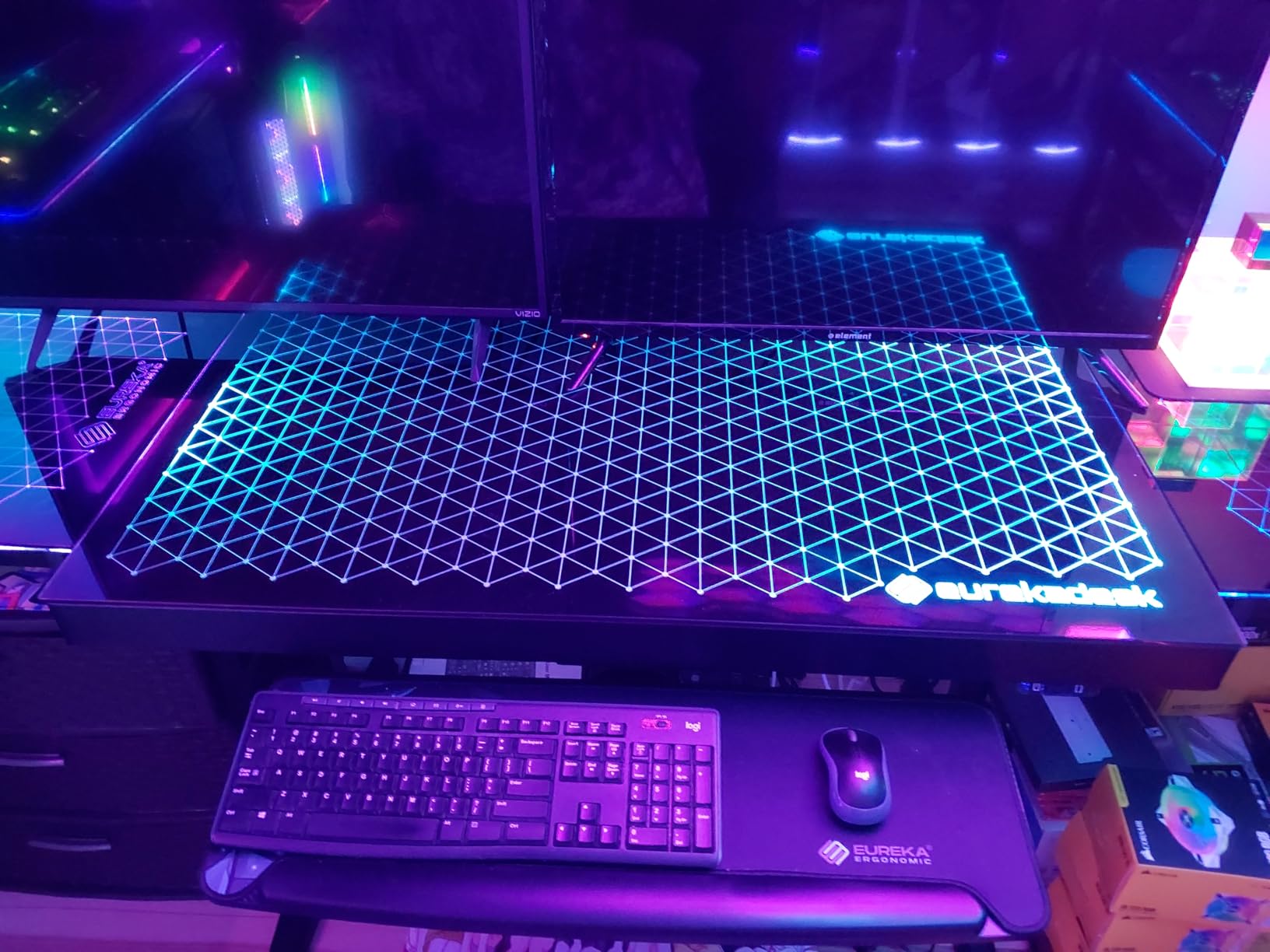 EUREKA ERGONOMIC Gaming Desk RGB Lights Height Adjustable 55 Inch Computer Table Home Office Standing Desk Glass Desk Music Sensing, Dual Motors,USB Ports, APP Control Customer Review EUREKA ERGONOMIC Gaming Desk RGB Lights Height Adjustable 55 Inch Computer Table Home Office Standing Desk Glass Desk Music Sensing, Dual Motors,USB Ports, APP Control - Customer Photo 1