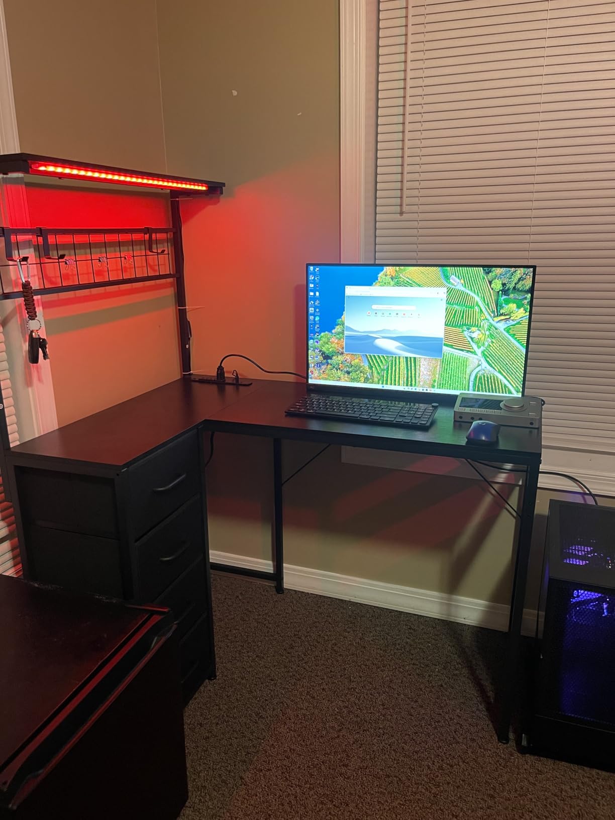 MOTPK L Shaped Gaming Desk with Shelf & 4 Drawers, 43 MOTPK L Shaped Gaming Desk with Shelf & 4 Drawers, 43