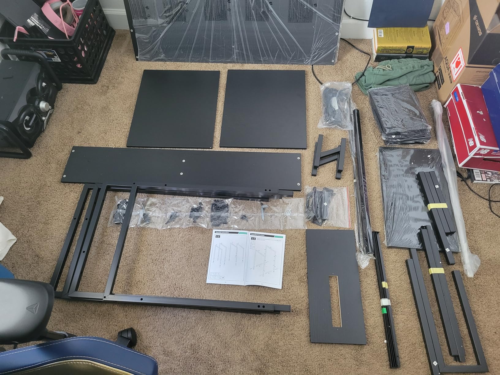 ODK 55 Inch Computer Gaming Desk with Power Outlets & 4 Drawers, Home Office Desk with Monitor Stand & Printer Shelves, Black - Customer Photo 2