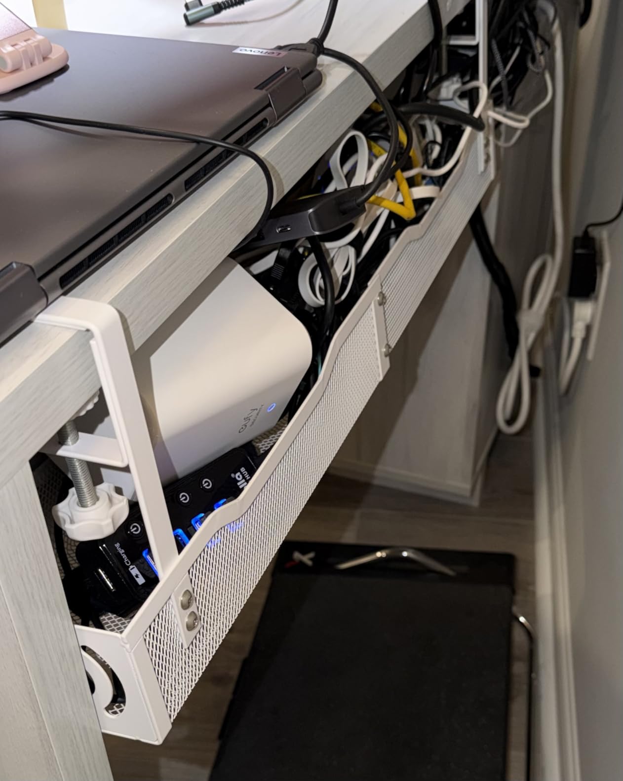 Cable Management, 25'' Cable Management Under Desk No Drill, Metal Cord Organizer with Clamp for Standing Desk, Cable Organizer for Home Office, Black - Customer Photo 3