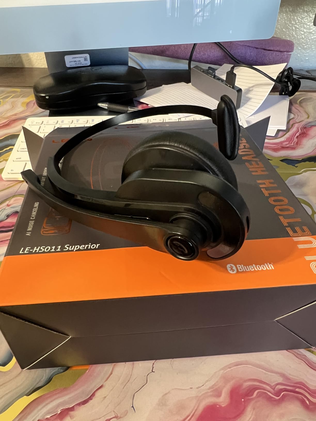 LEVN Wireless Headset with Mic for Work, Bluetooth Headset with Microphone-AI Noise Cancelling, Single-Ear Wireless Headphones with Mic & USB Dongle for PC/Computer/Call Center/Laptop/Teams/Zoom/Home - Customer Photo 1