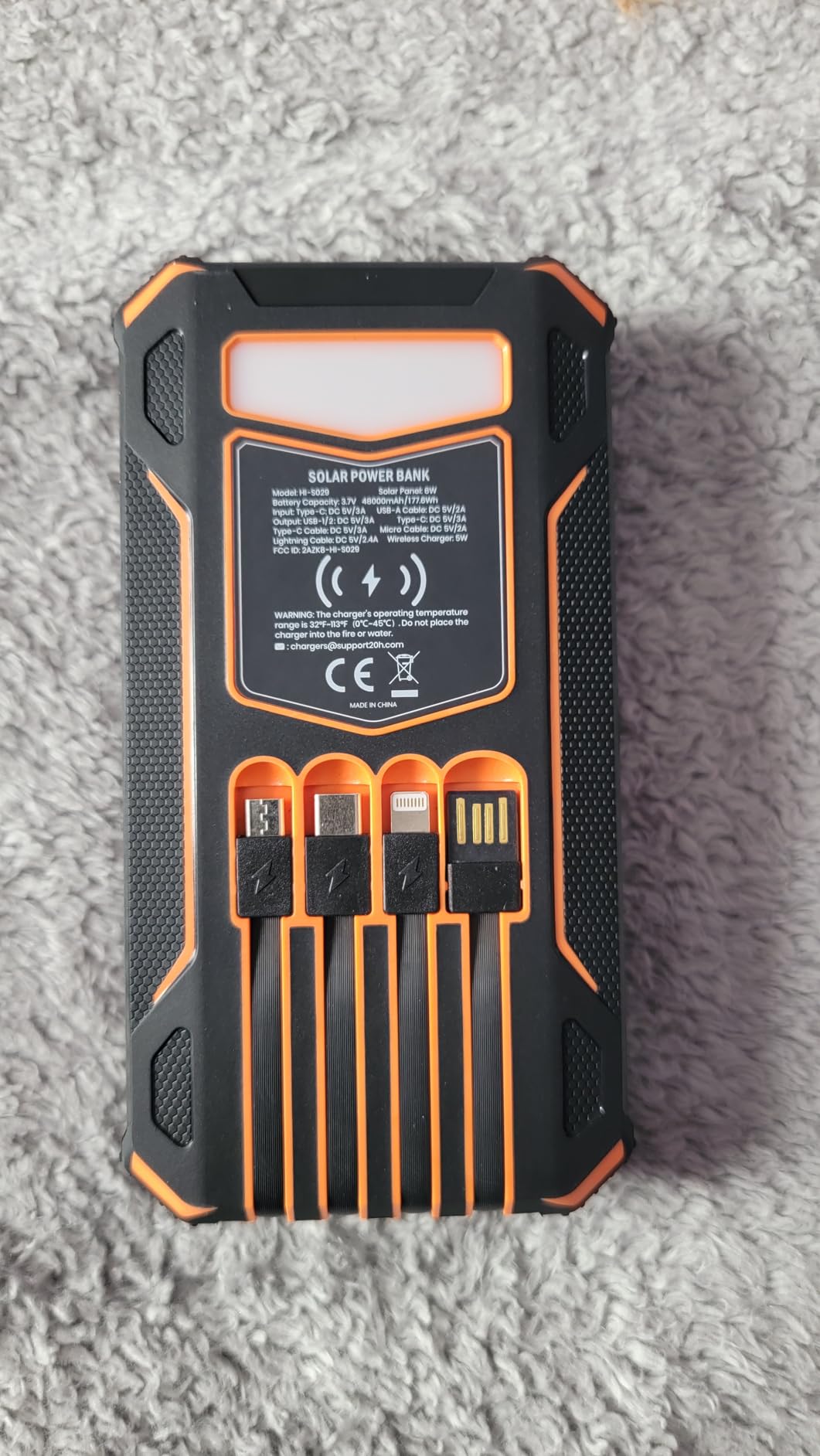 SOARAISE Solar Charger Power Bank - 48000mAh Wireless Portable Charger Built-in 4 Cables and 4 Solar Panels, PD QC 3.0 Fast Charging USB C Battery Pack with Flashlight for Camping Travel - Customer Photo 1