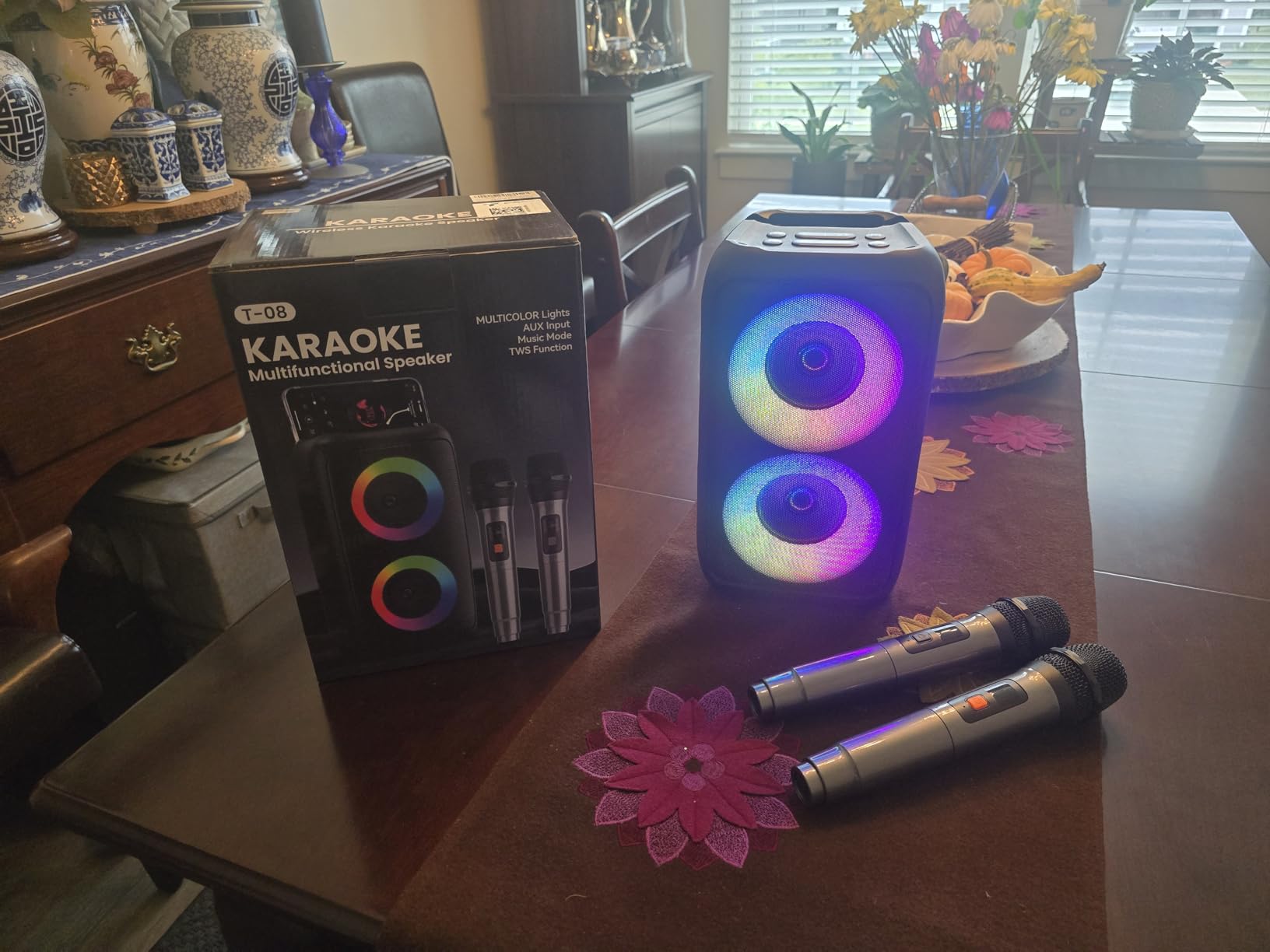 Bluetooth Speaker with 2 Rechargeable Wireless Microphone - Portable Party Speaker with Colorful Lights - Floorstanding Speakers Support TWS/AUX/USB/TF Card Ideal for Party,Home,Camping Customer Review Bluetooth Speaker with 2 Rechargeable Wireless Microphone - Portable Party Speaker with Colorful Lights - Floorstanding Speakers Support TWS/AUX/USB/TF Card Ideal for Party,Home,Camping - Customer Photo 1