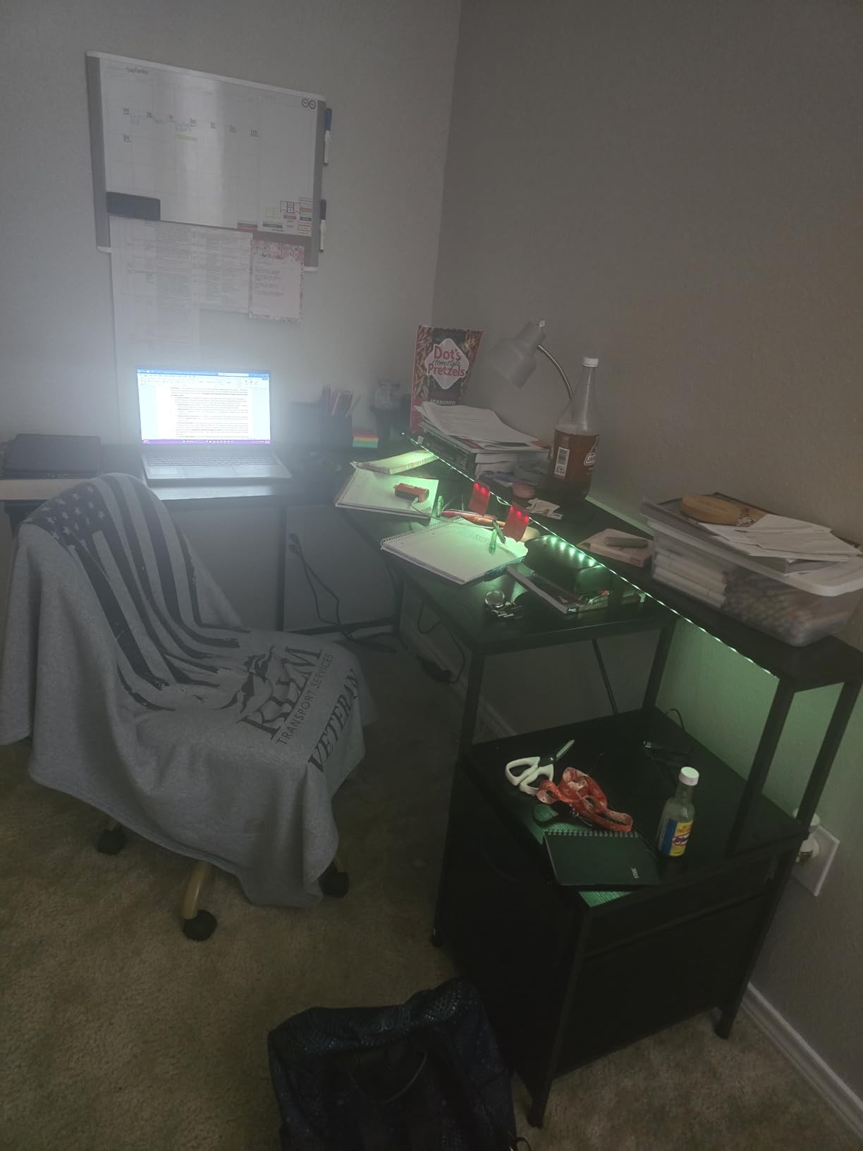 PRAISUN 66 Inch L Shaped Computer Desk with Power Outlets and LED Lights, Home Office Desk with Fabric Drawers and Print Stand, L Shape or Long Set up, Monitor Stand, Mesh CPU Stand, Black - Customer Photo 1