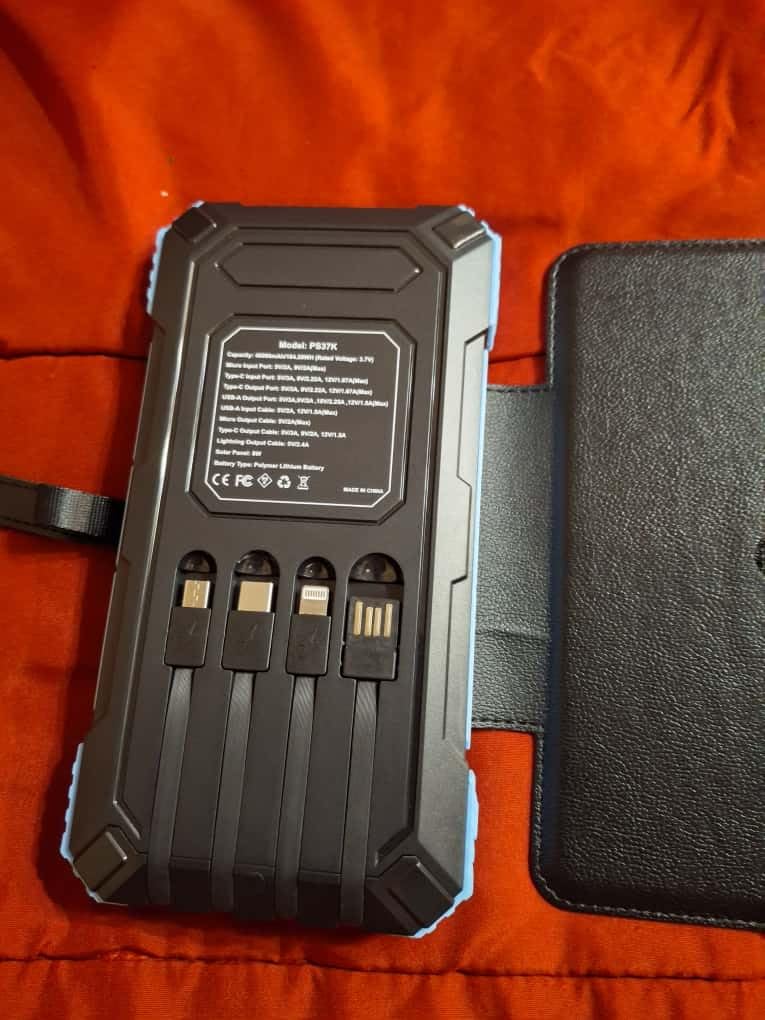 Solar Charger Power Bank 49800mAh with 4 Built-in Cables & 3 Foldable Panels, PD22.5W Fast Portable Phone Charger, External Battery Pack with USB-C in/Output & Flashlight for Outdoor Camping - Customer Photo 1