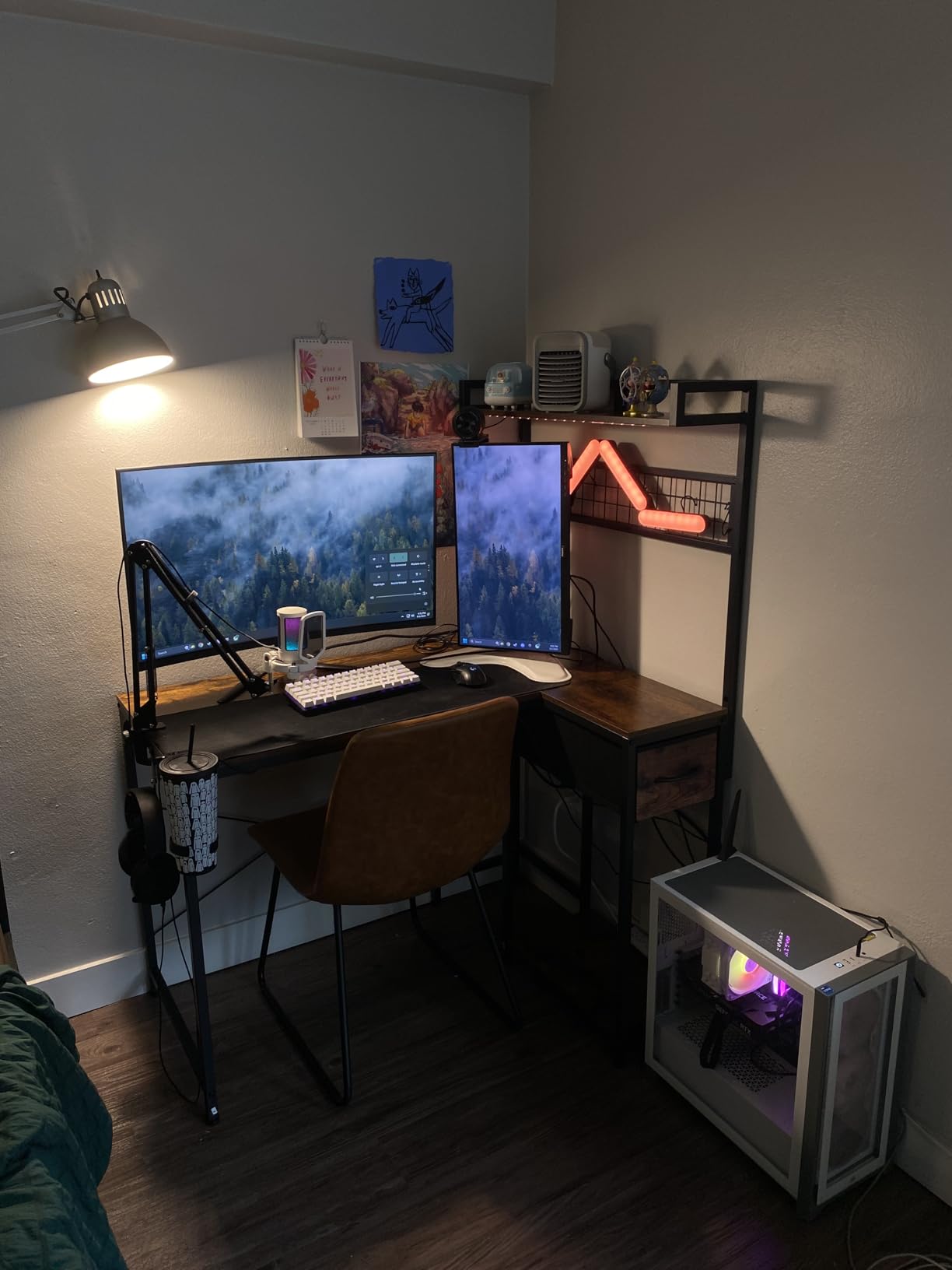 PRAISUN L Shaped Gaming Desk with Shelves, Corner Computer Table with LED Lights, Power Outlets and USB-C Ports, 42 Inch Reversible Home Office Desk with Storage Drawer, for Work and Study, Black Customer Review PRAISUN L Shaped Gaming Desk with Shelves, Corner Computer Table with LED Lights, Power Outlets and USB-C Ports, 42 Inch Reversible Home Office Desk with Storage Drawer, for Work and Study, Black - Customer Photo 1